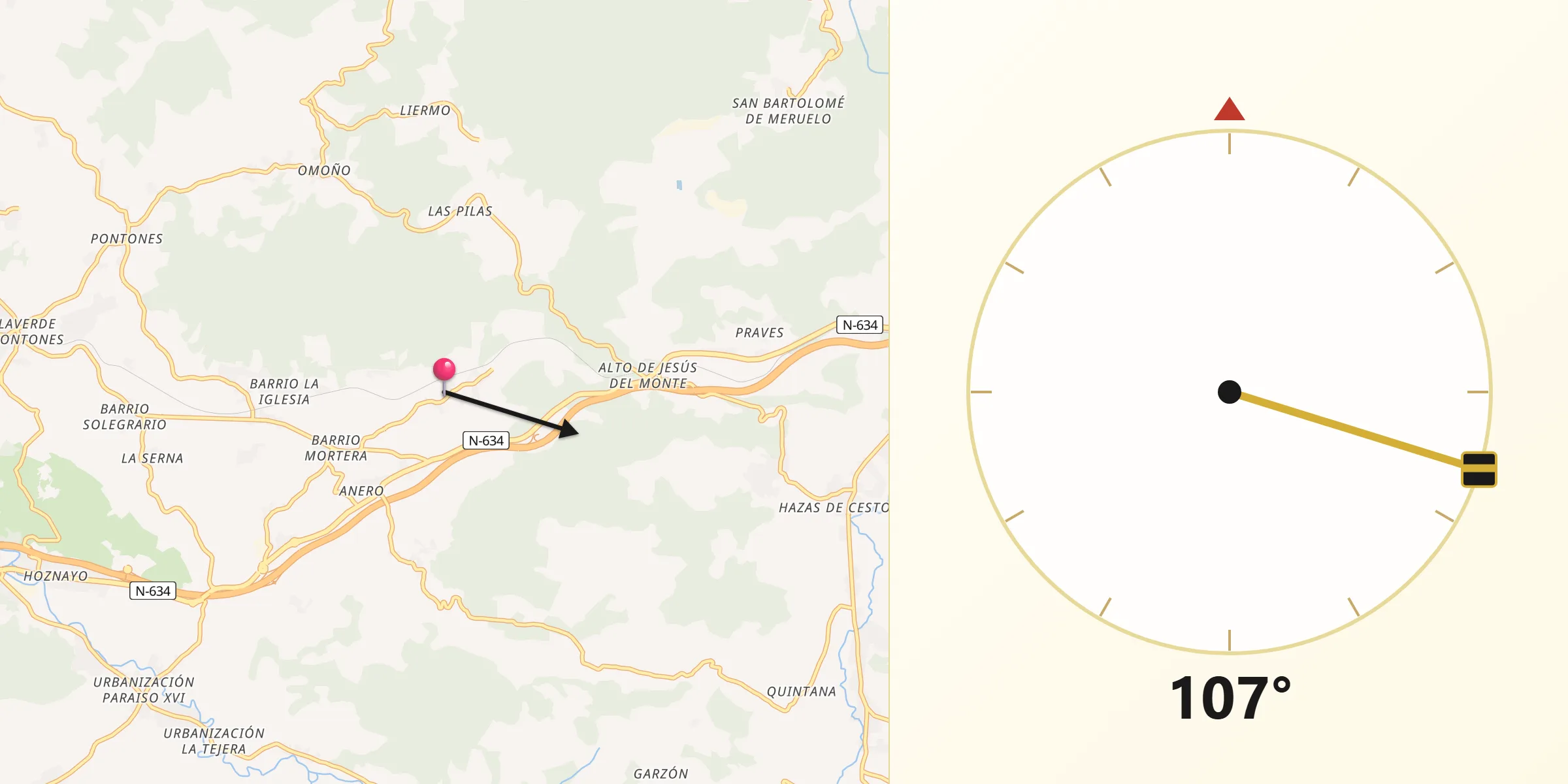 Dirección de la Qibla desde Ribamontán al Monte