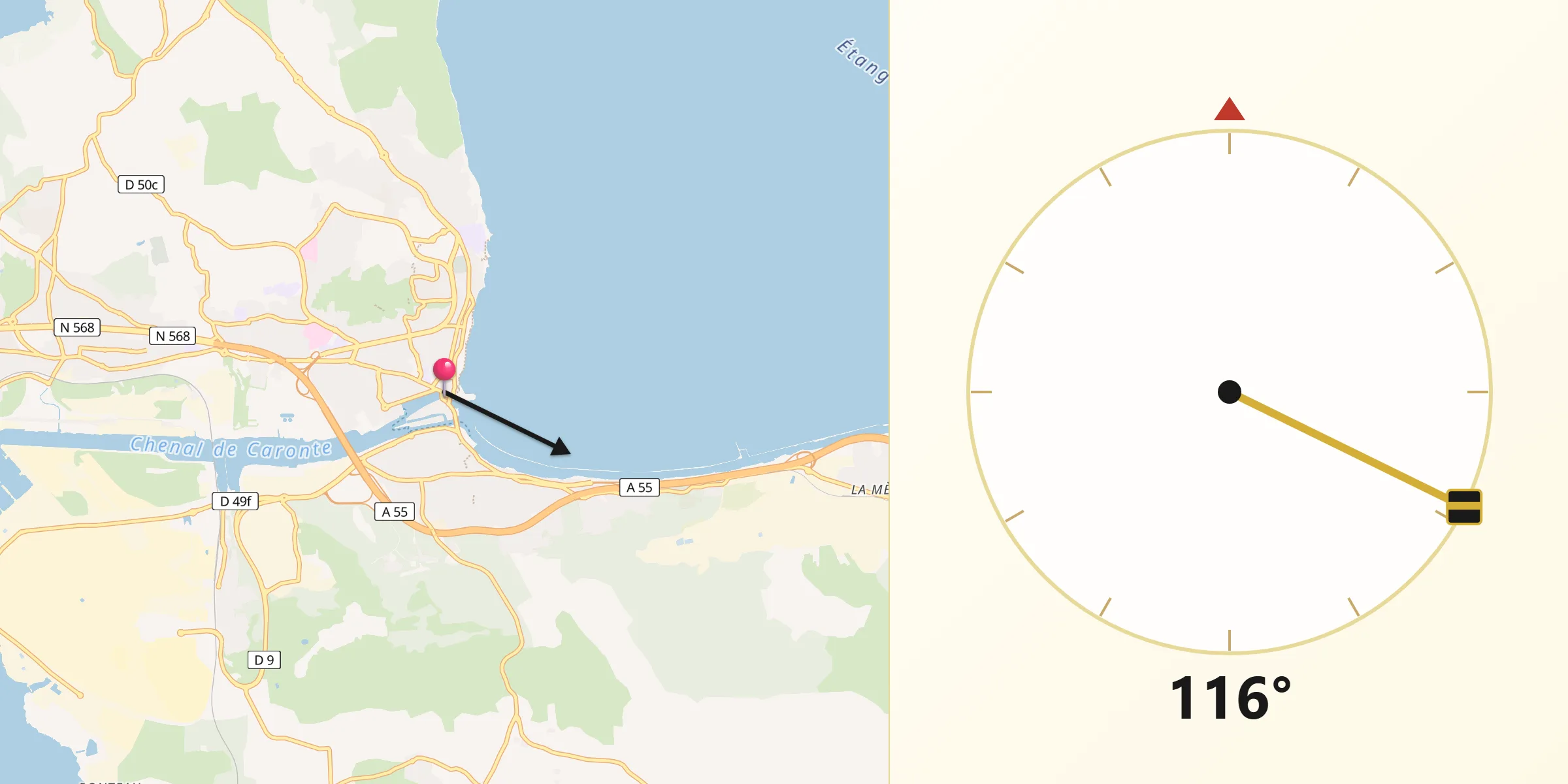 Direction vers la Qibla depuis Martigues