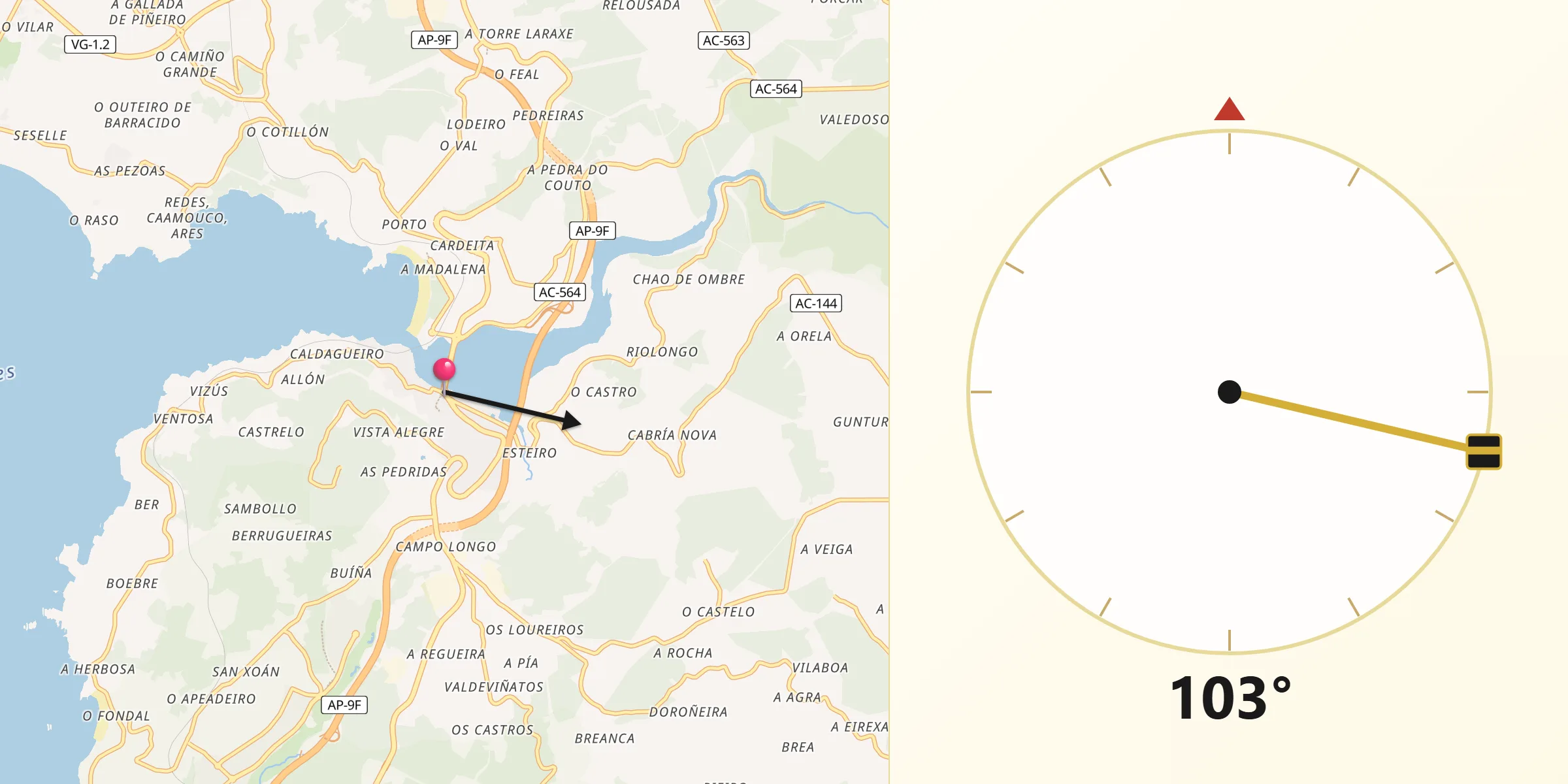Dirección de la Qibla desde Pontedeume