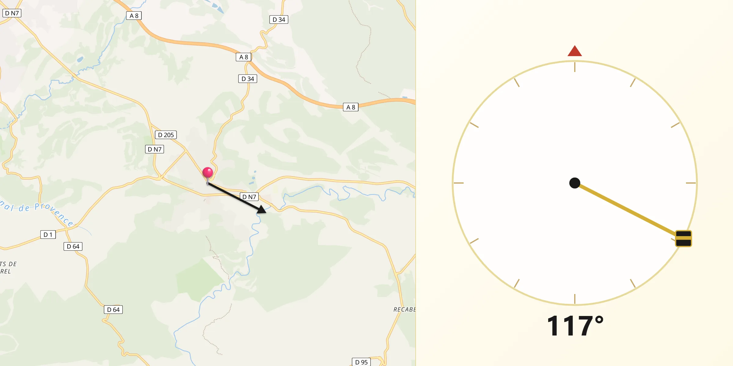 Direction vers la Qibla depuis Tourves