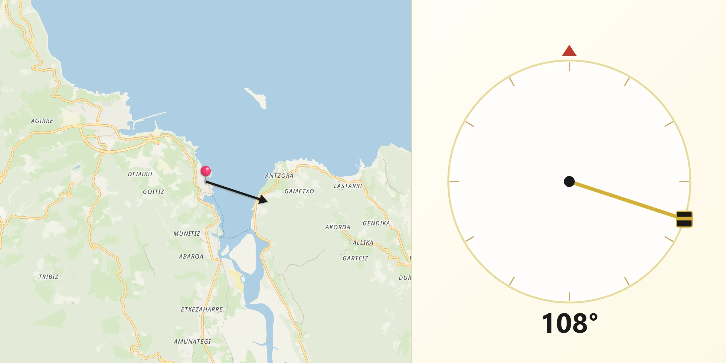 Dirección de la Qibla desde Mundaka