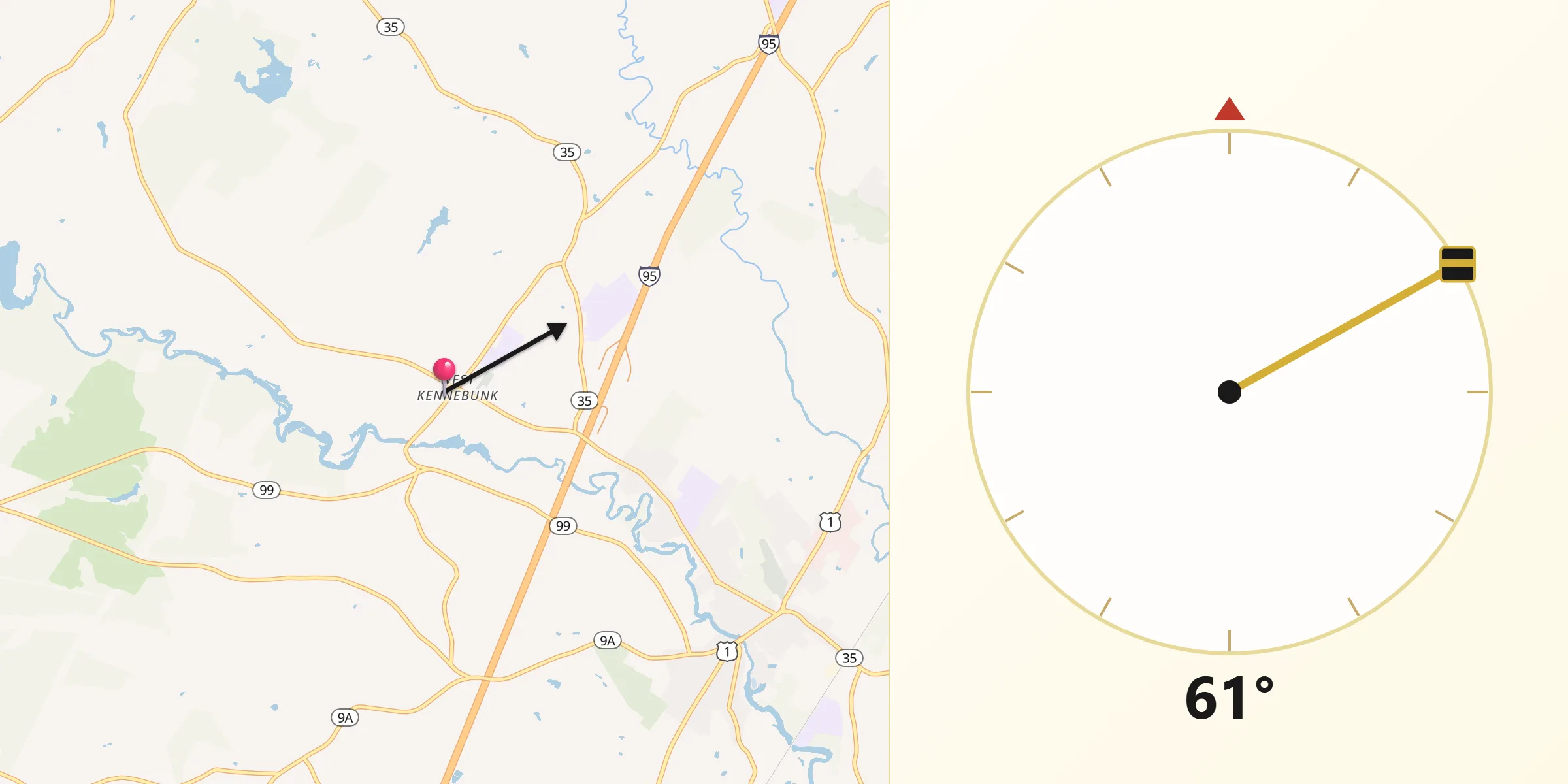 Qibla Direction from West Kennebunk