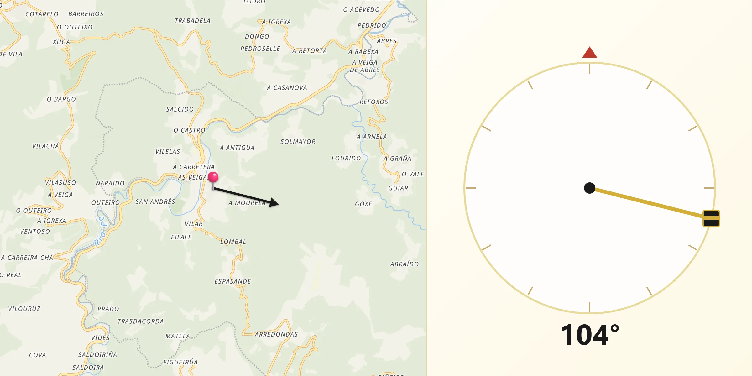 Dirección de la Qibla desde San Tirso de Abres