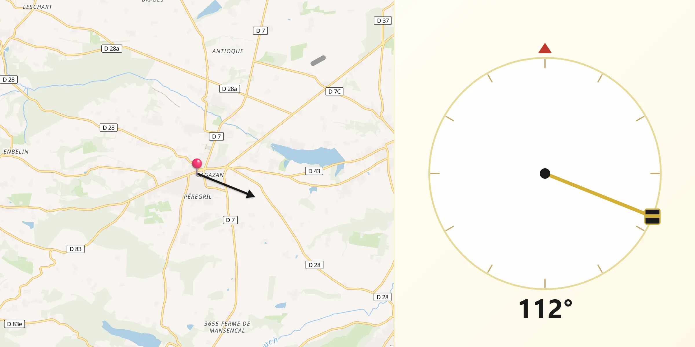 Direction vers la Qibla depuis Rieumes