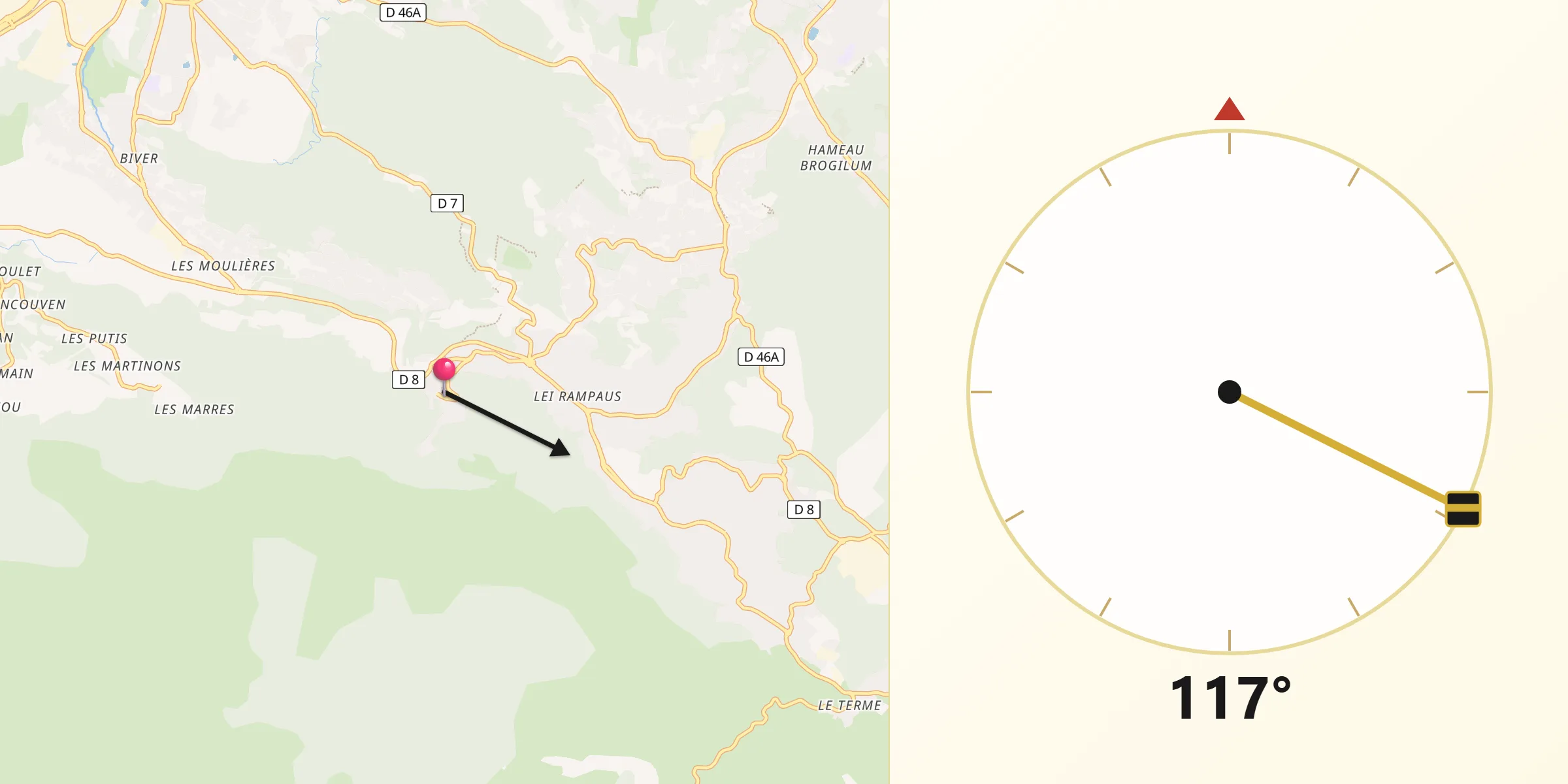 Direction vers la Qibla depuis Mimet