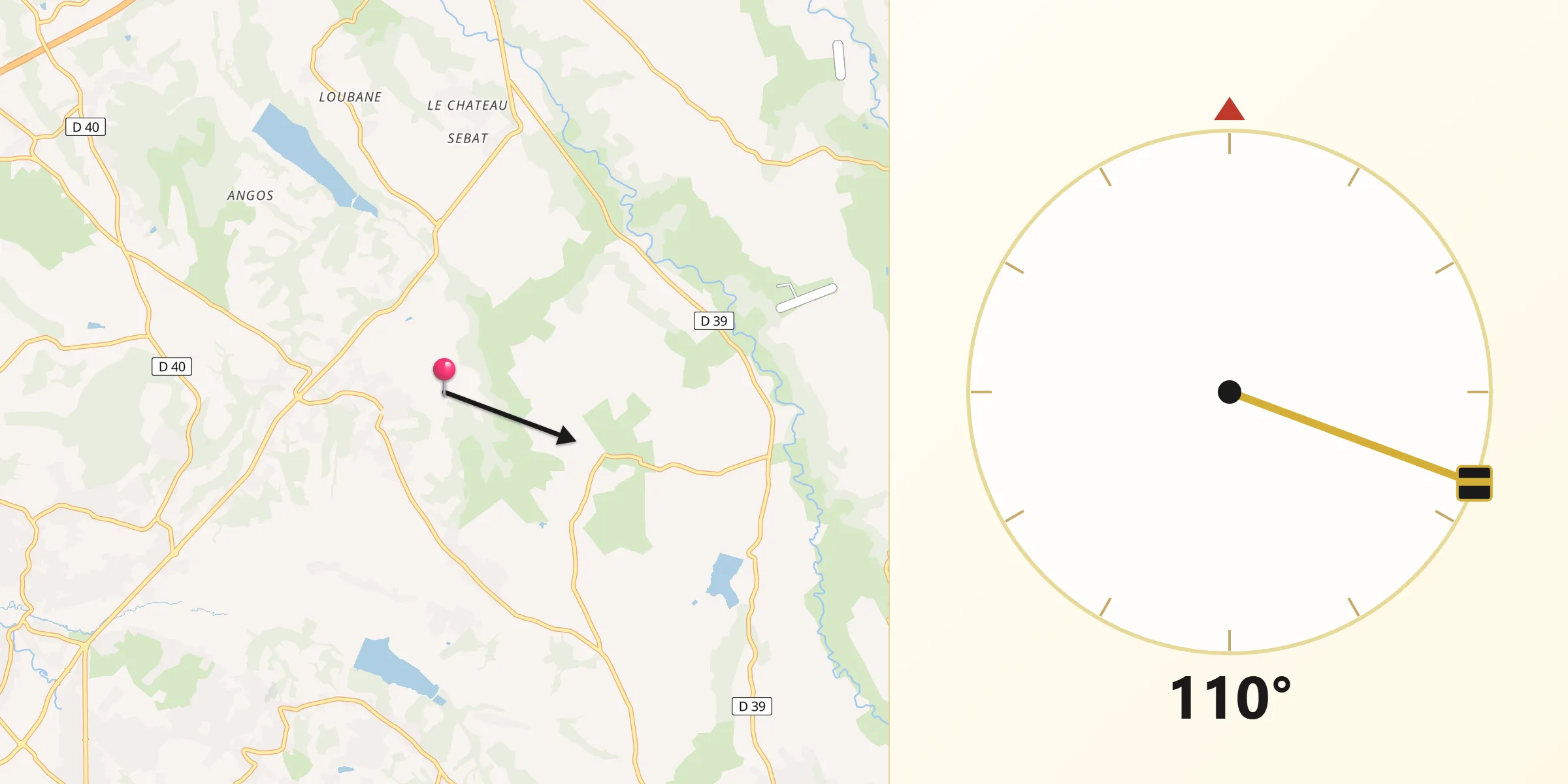 Direction vers la Qibla depuis Navailles-Angos