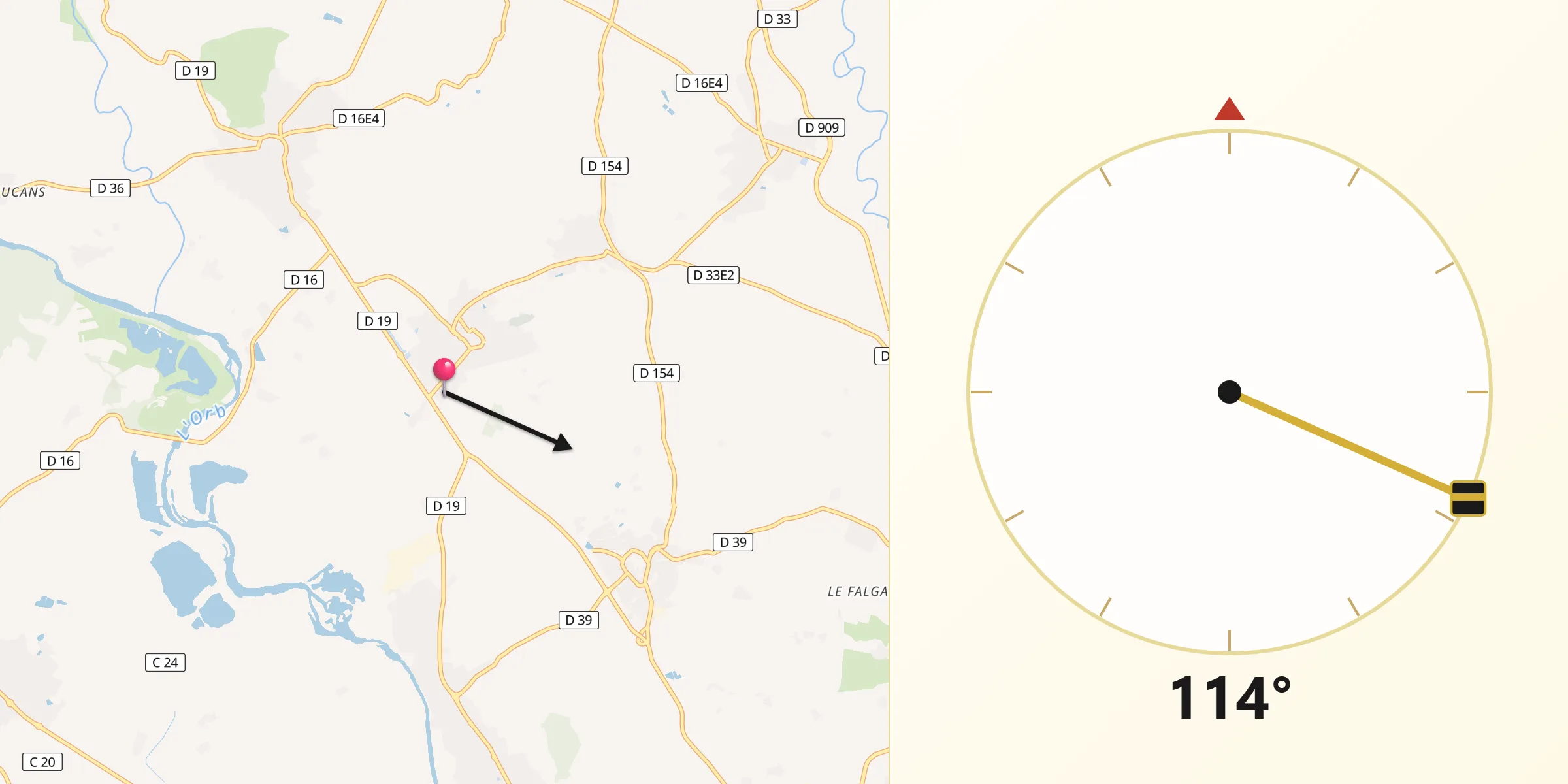 Direction vers la Qibla depuis Thézan-lès-Béziers