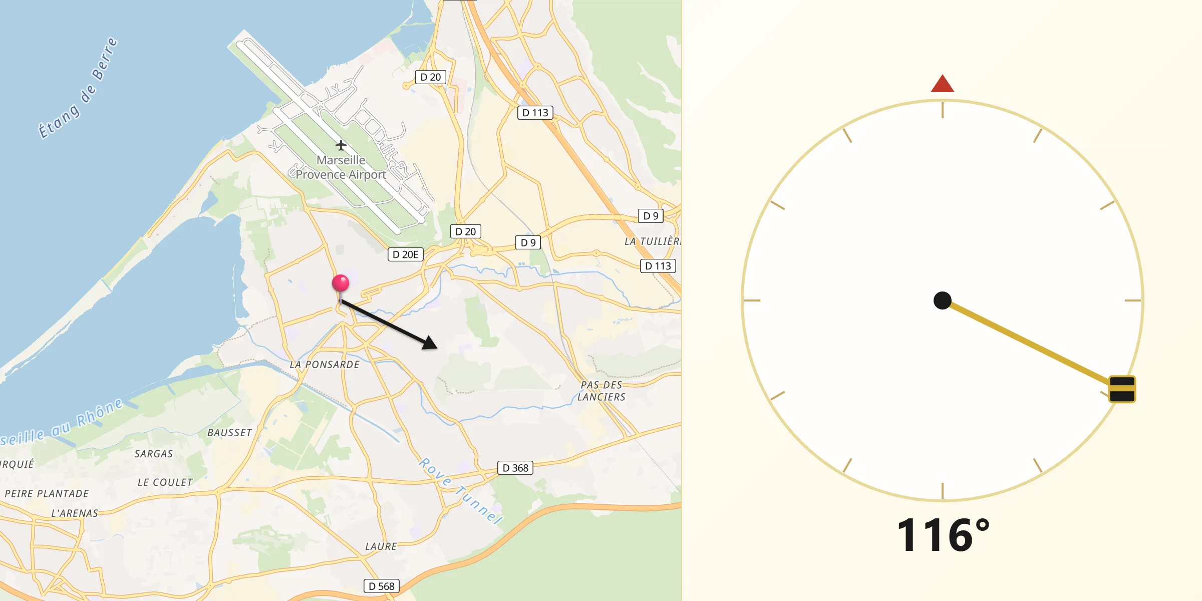Direction vers la Qibla depuis Marignane