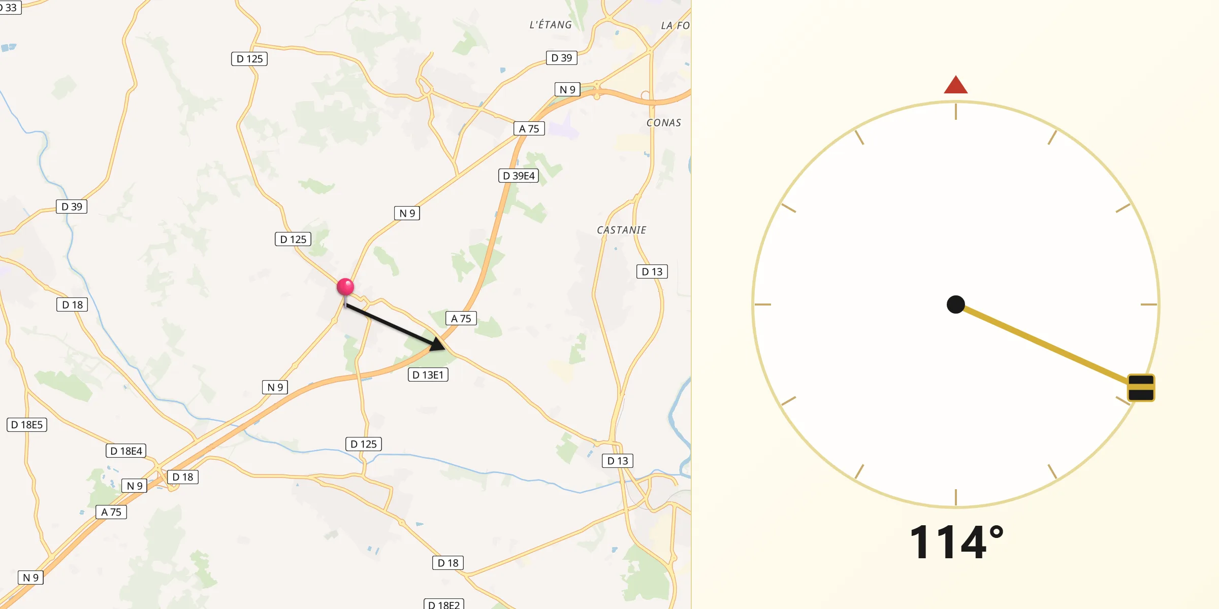 Direction vers la Qibla depuis Valros