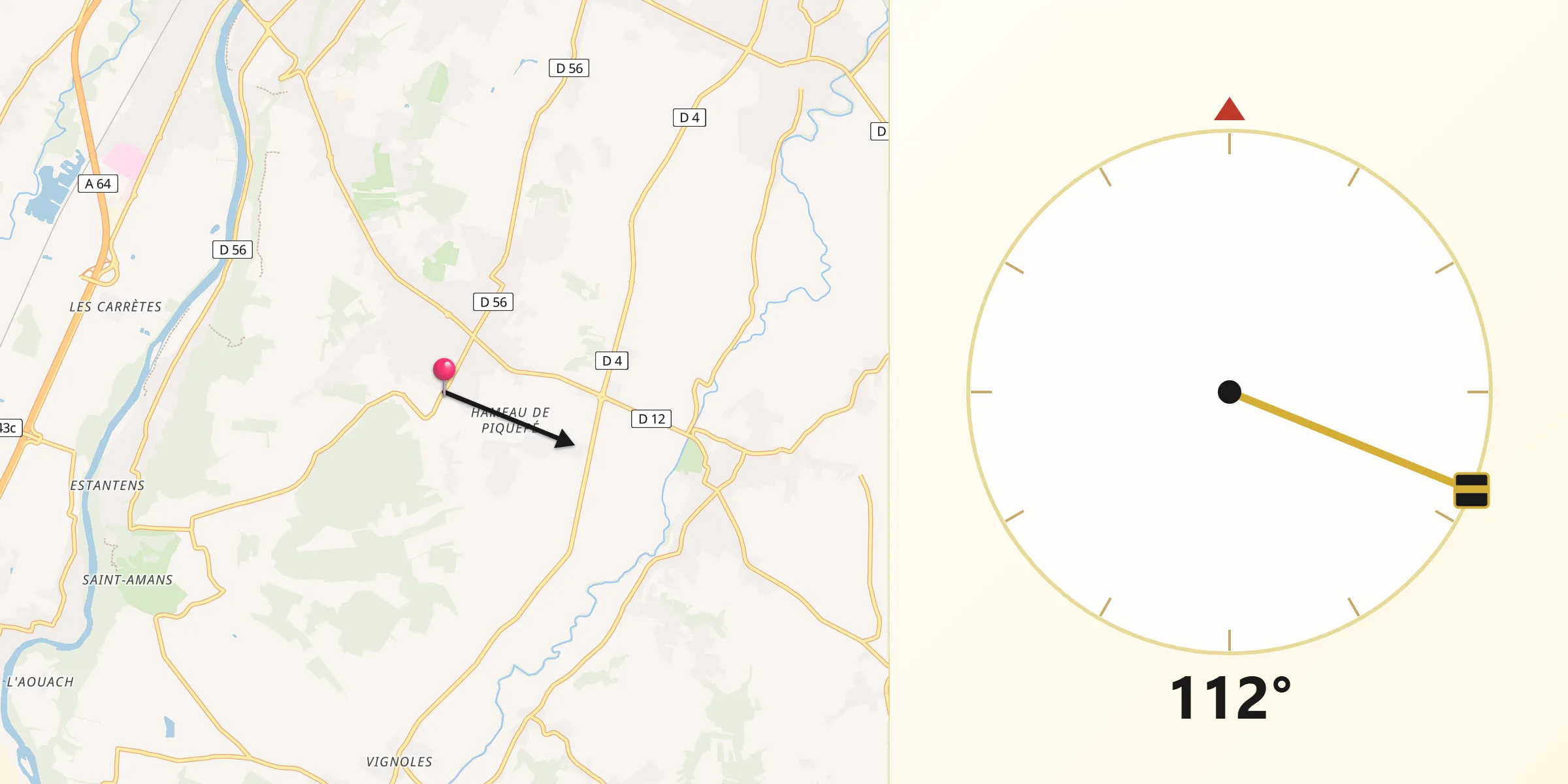 Direction vers la Qibla depuis Eaunes