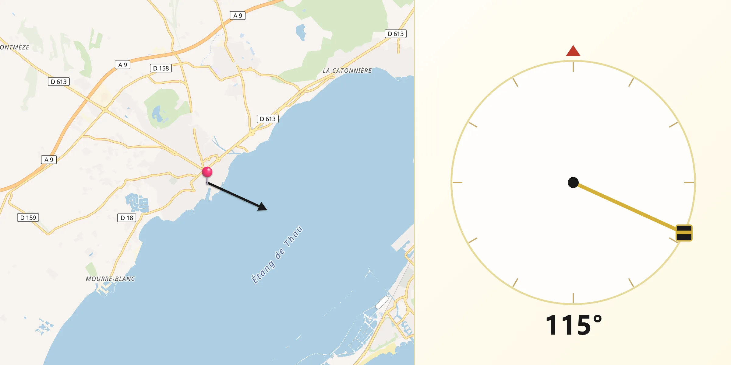 Direction vers la Qibla depuis Mèze