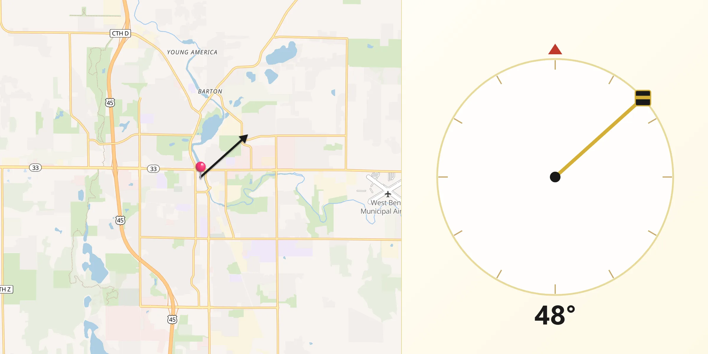 Qibla Direction from West Bend