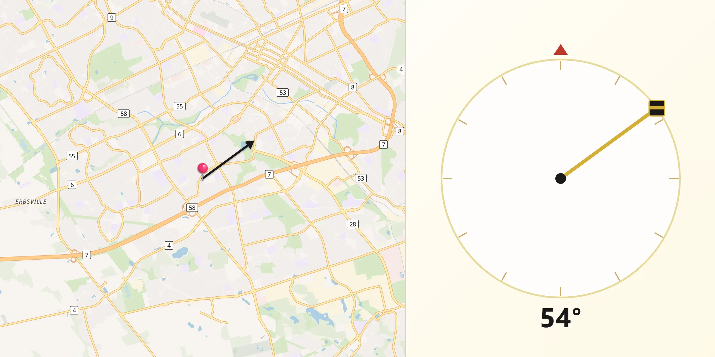 Qibla Direction from Kitchener
