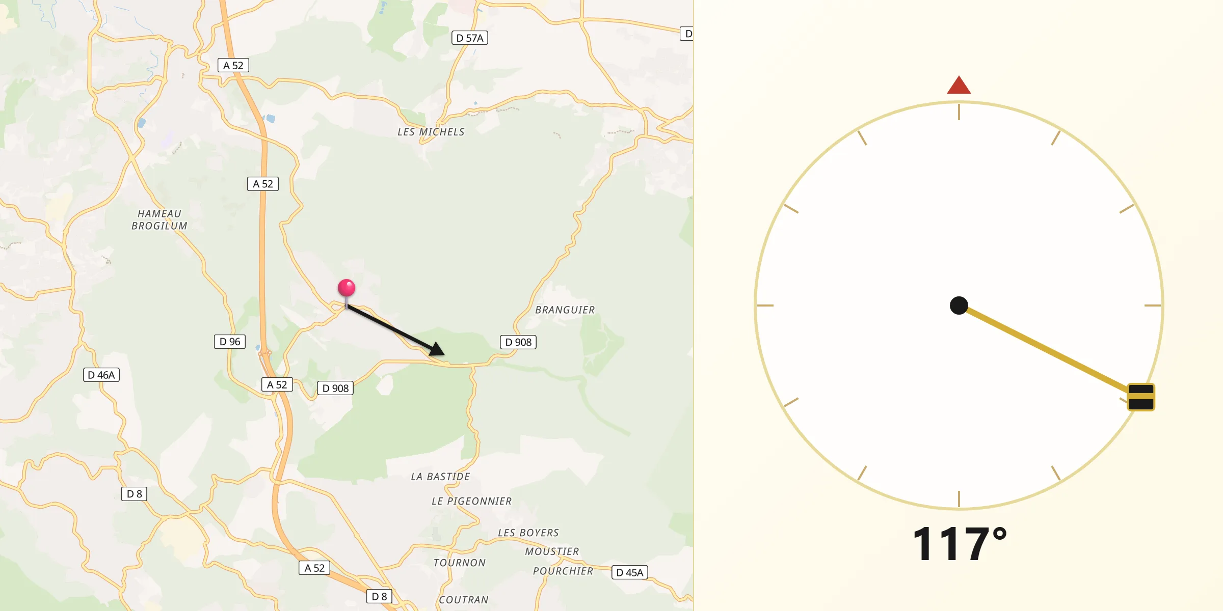 Direction vers la Qibla depuis Belcodène