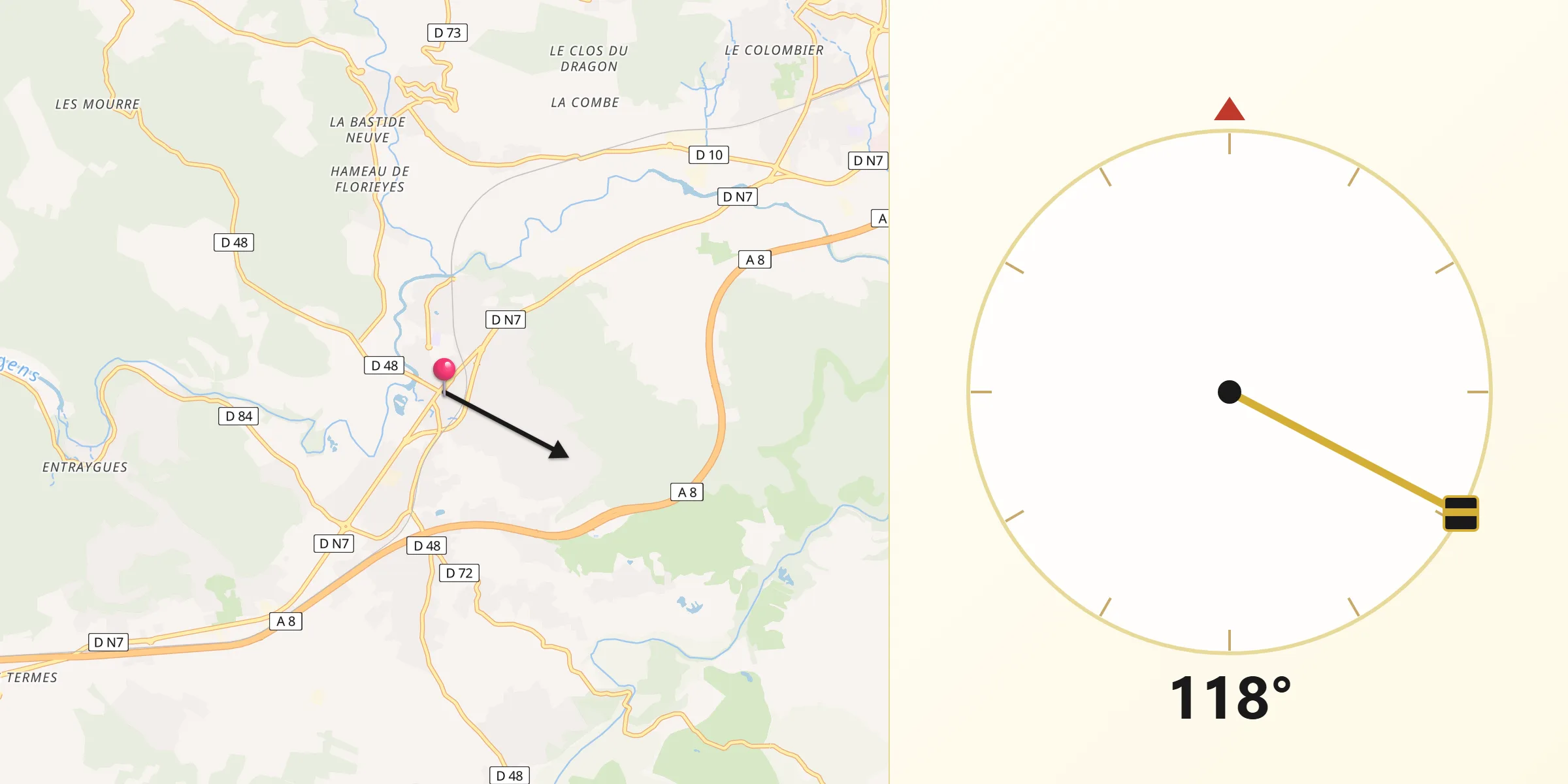 Direction vers la Qibla depuis Vidauban