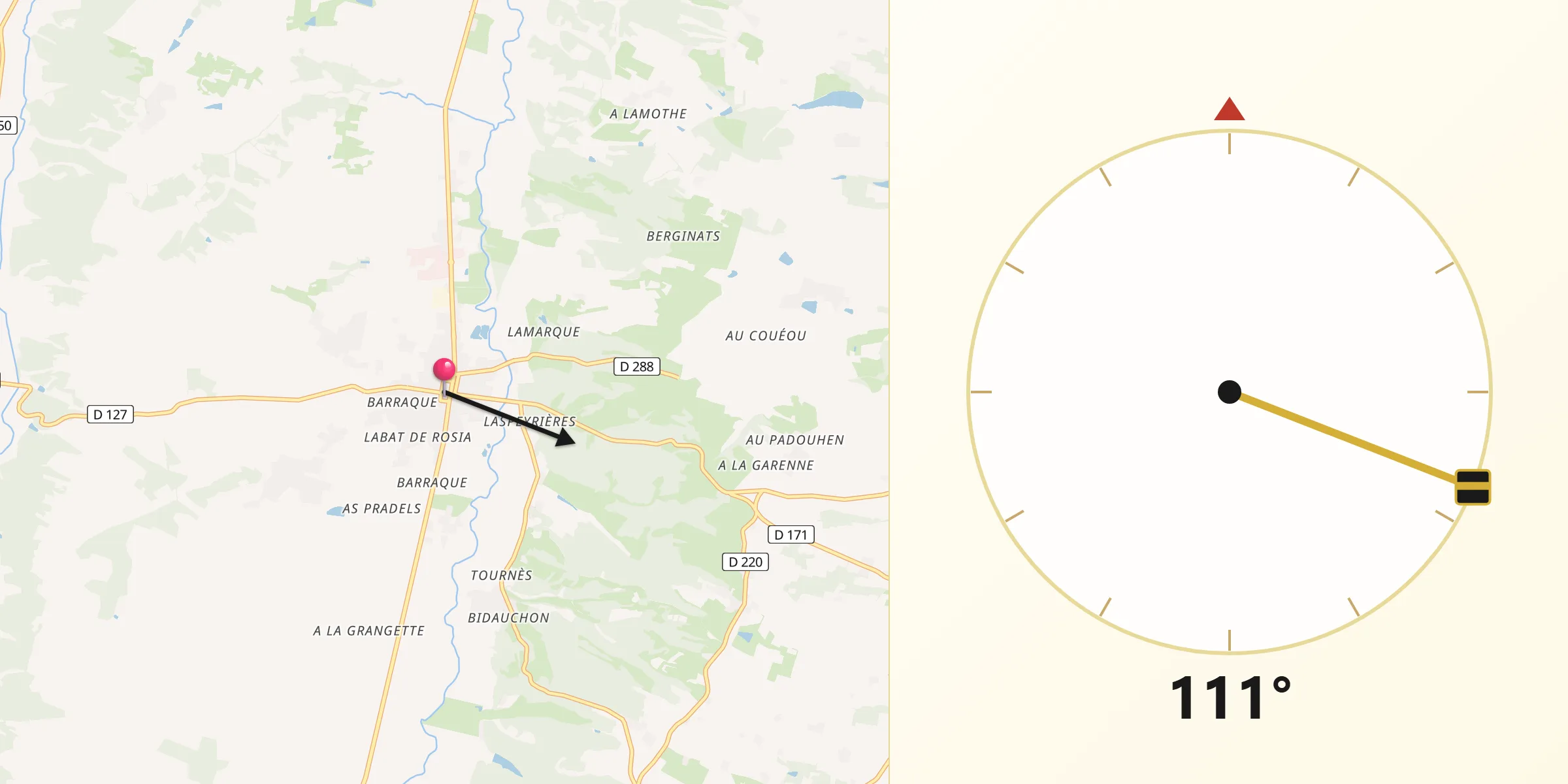 Direction vers la Qibla depuis Masseube