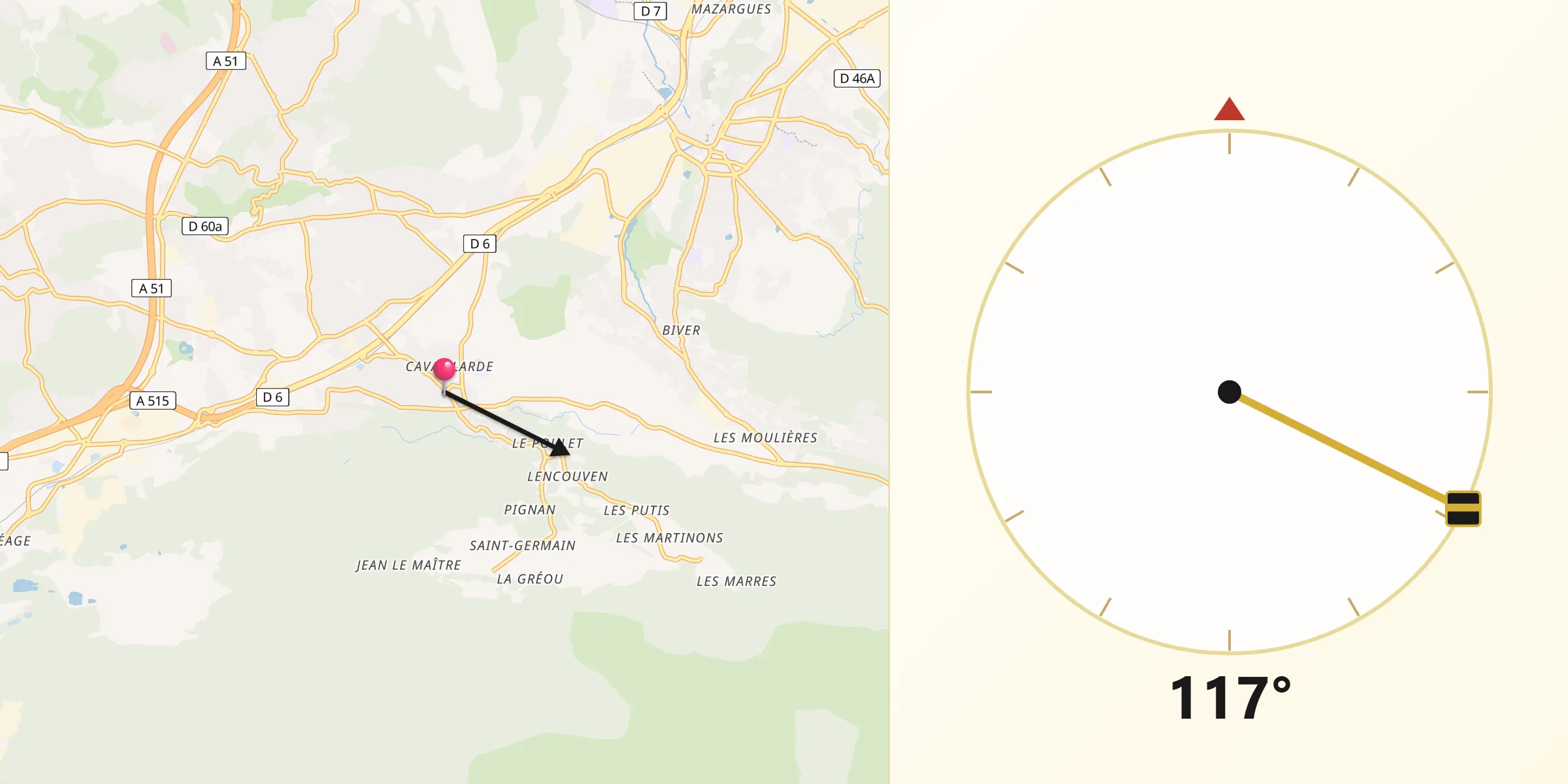 Direction vers la Qibla depuis Simiane-Collongue