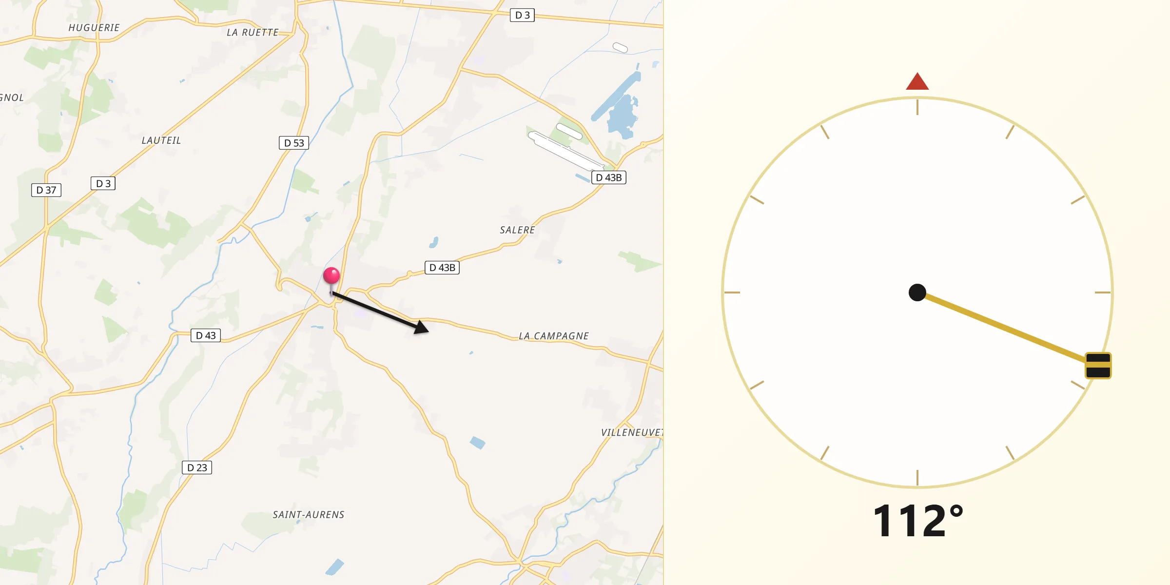 Direction vers la Qibla depuis Lherm
