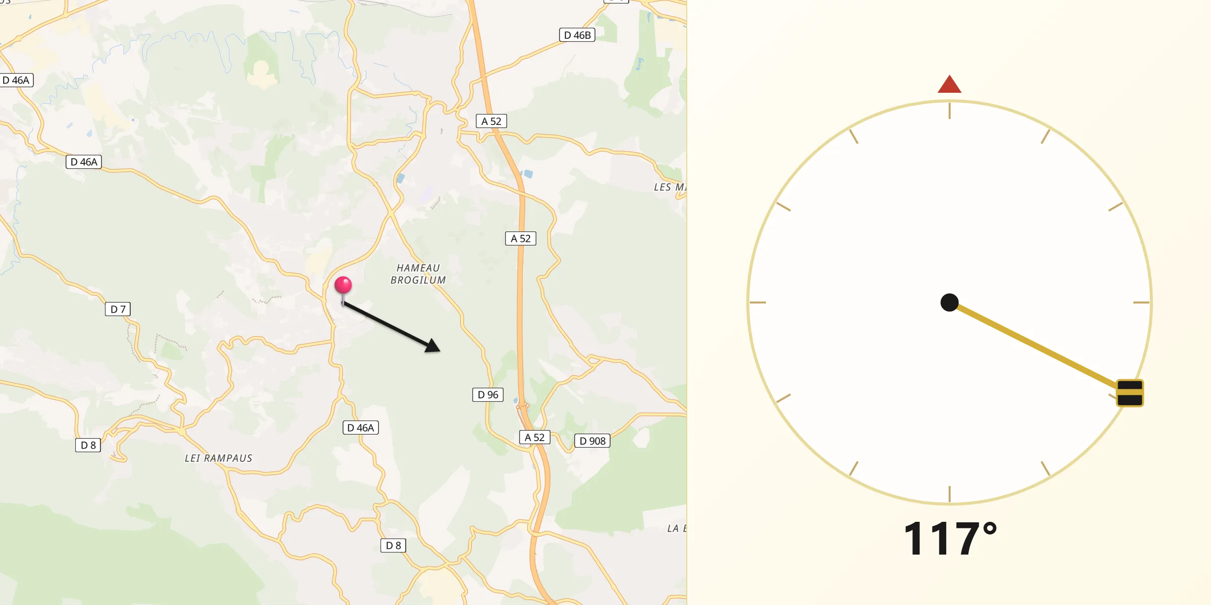 Direction vers la Qibla depuis Gréasque