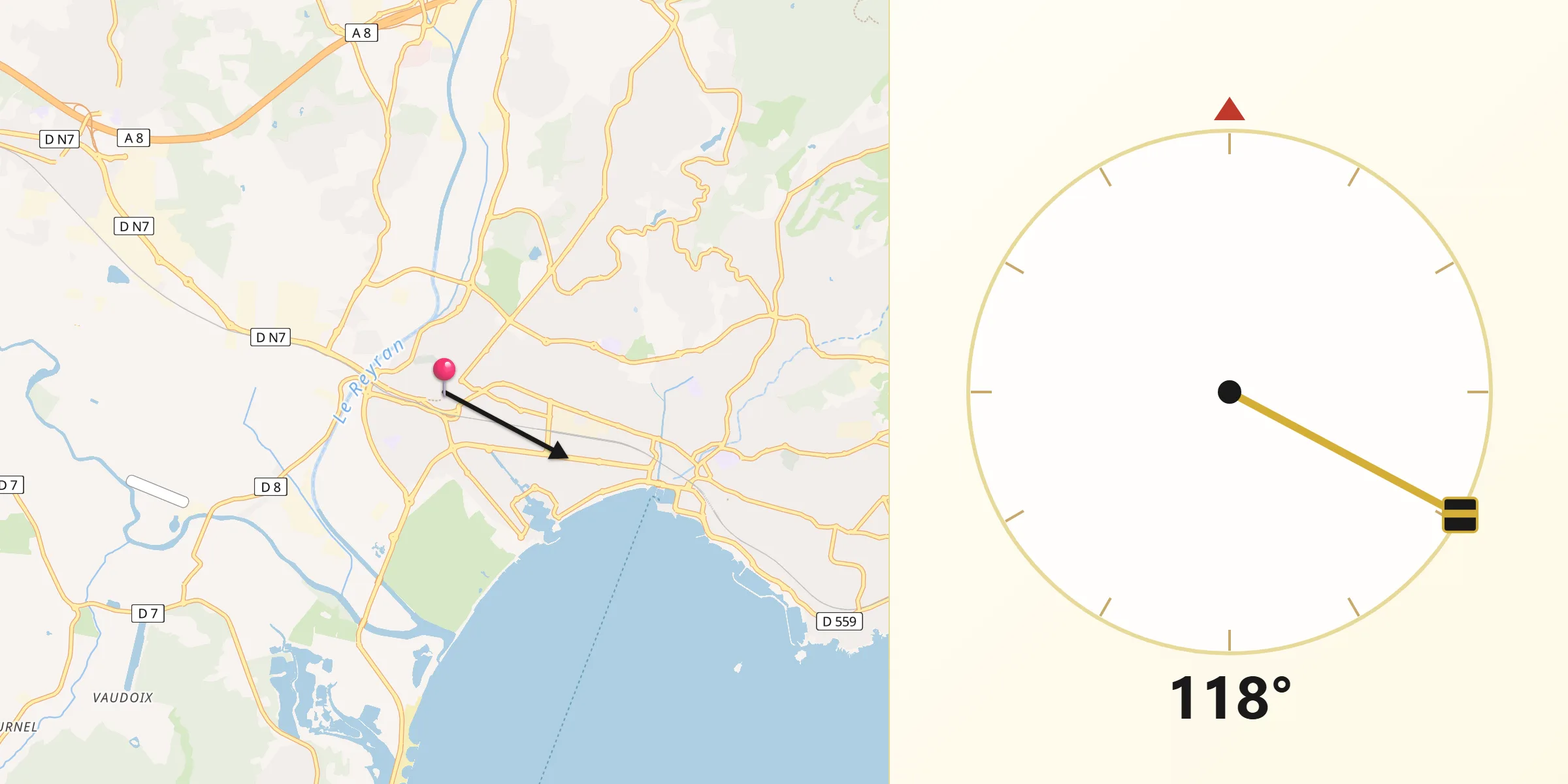 Direction vers la Qibla depuis Fréjus