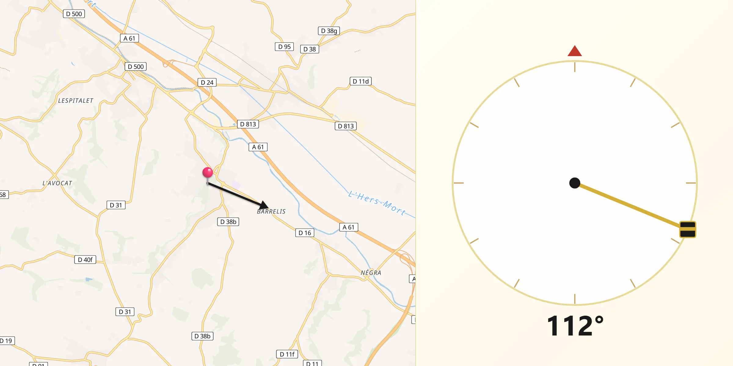 Direction vers la Qibla depuis Ayguesvives