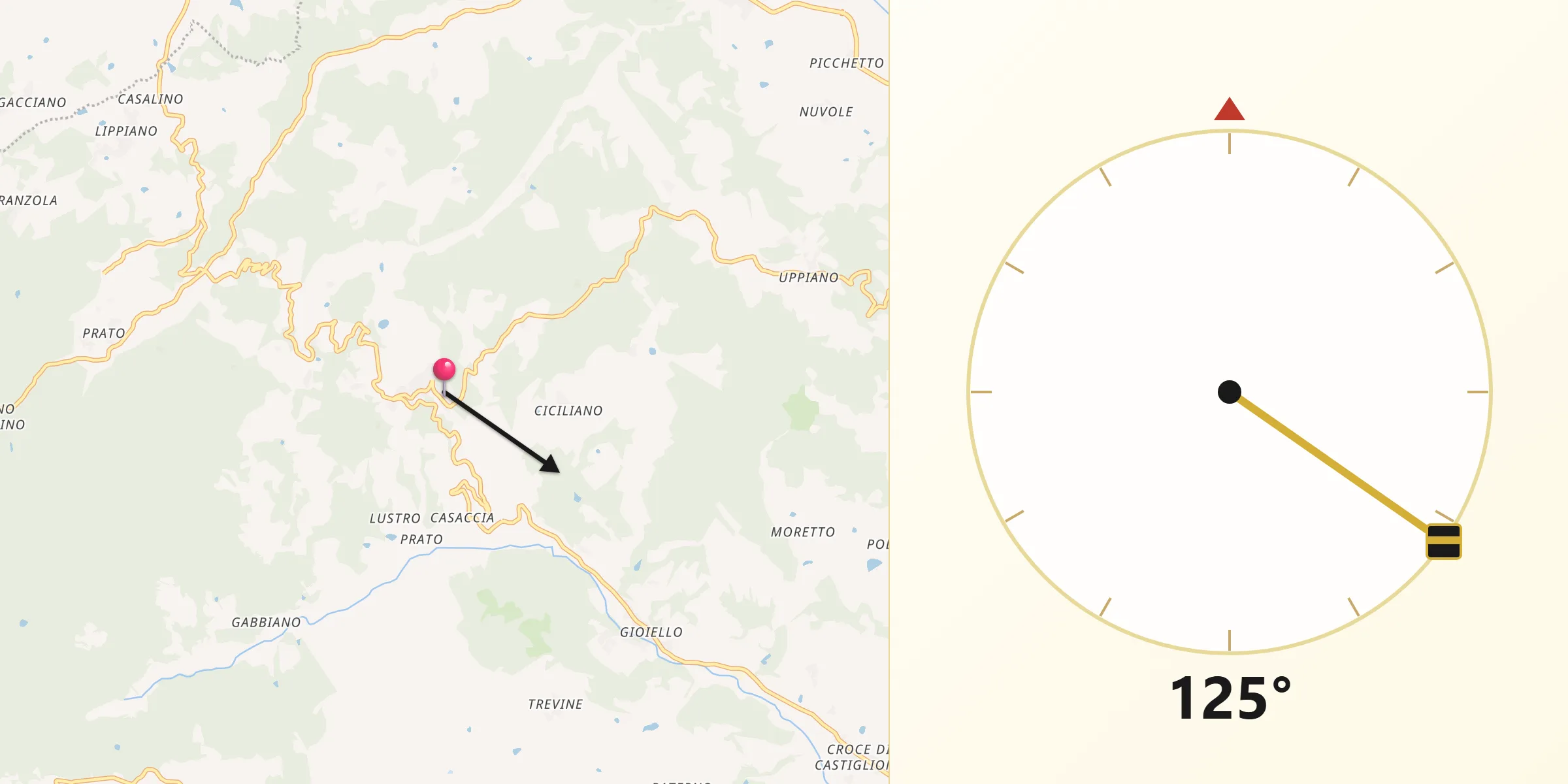 Direzione della Qibla da Monte Santa Maria Tiberina