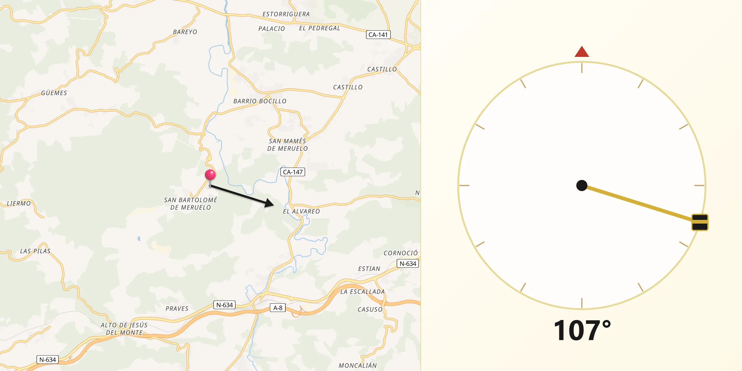 Dirección de la Qibla desde Meruelo
