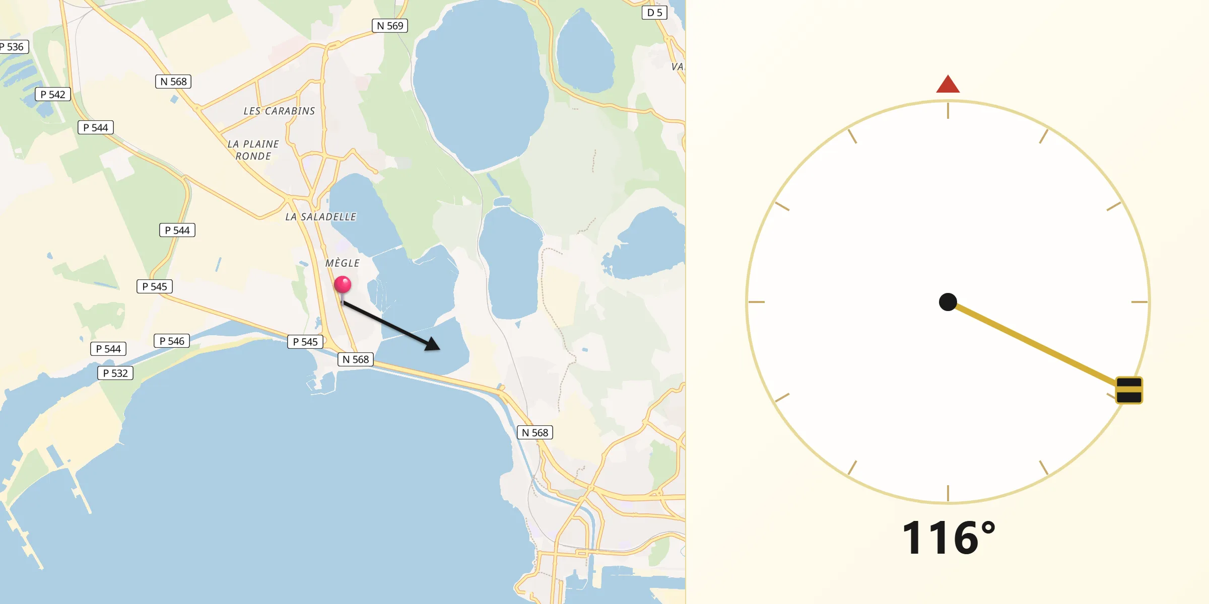 Direction vers la Qibla depuis Fos-sur-Mer