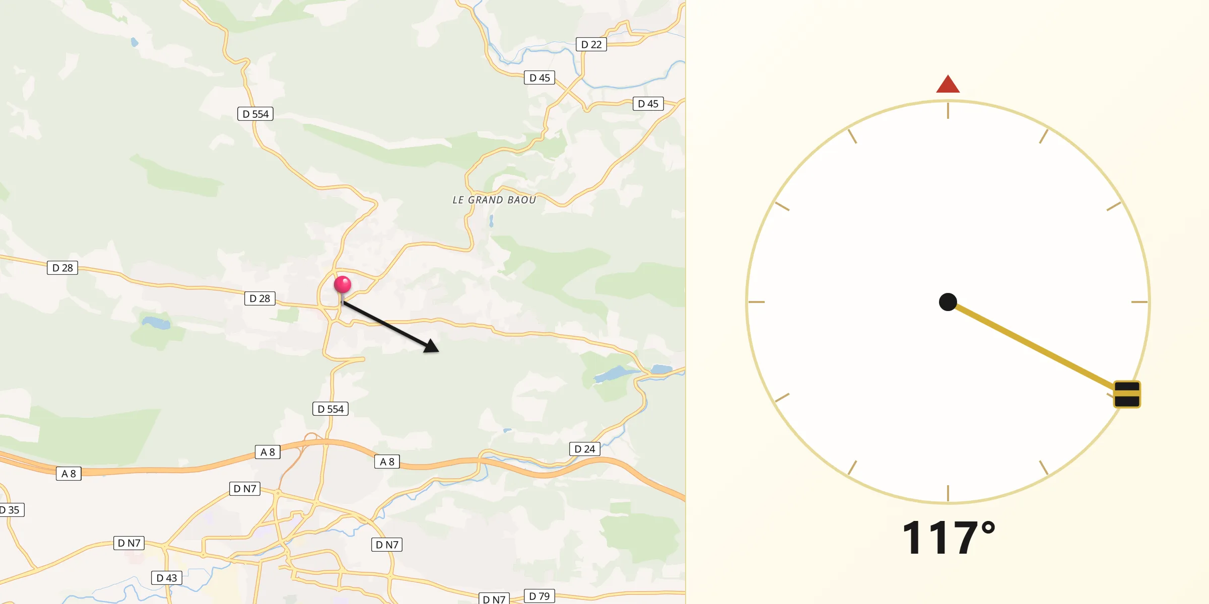 Direction vers la Qibla depuis Le Val