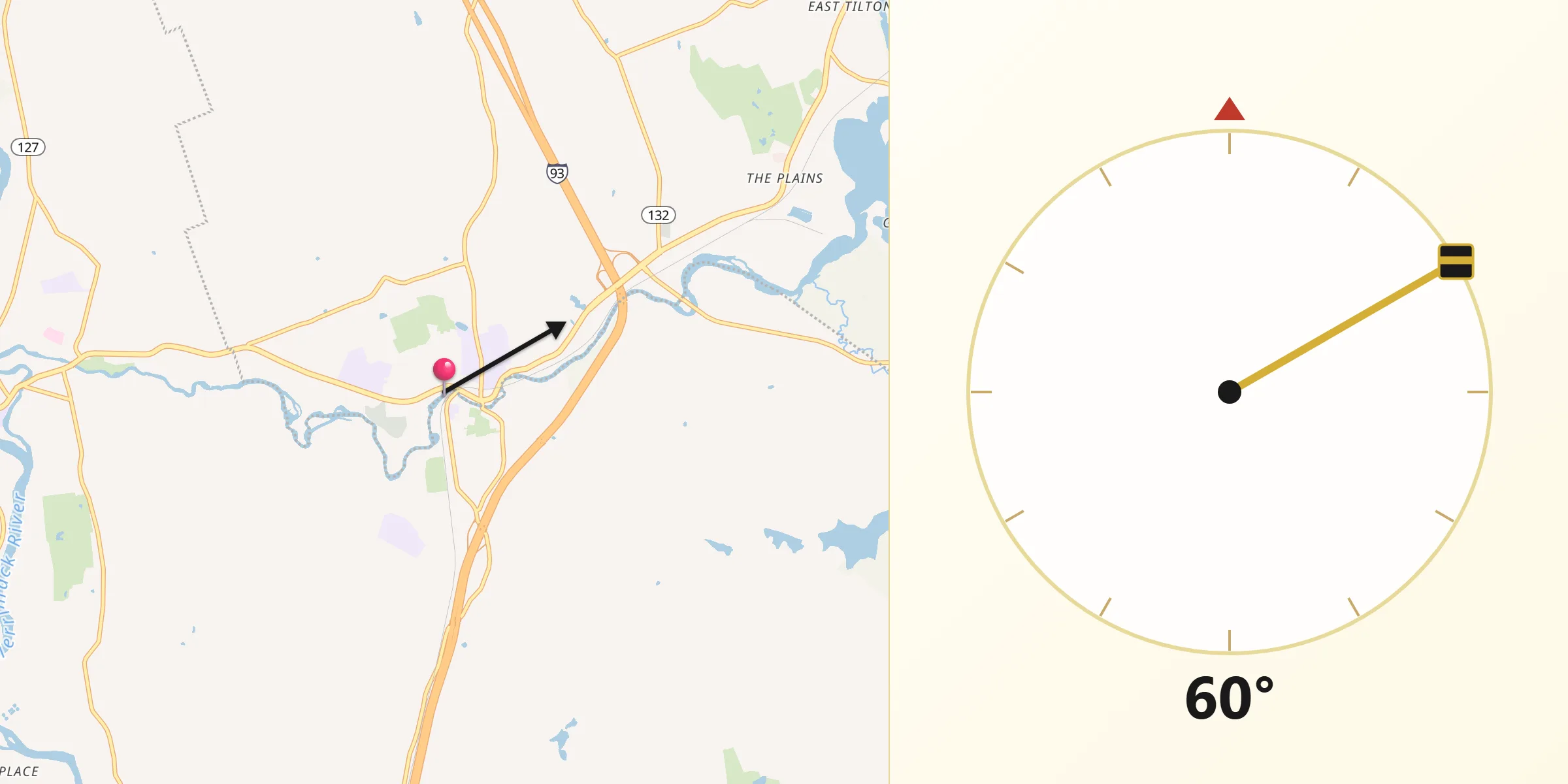 Qibla Direction from Tilton-Northfield