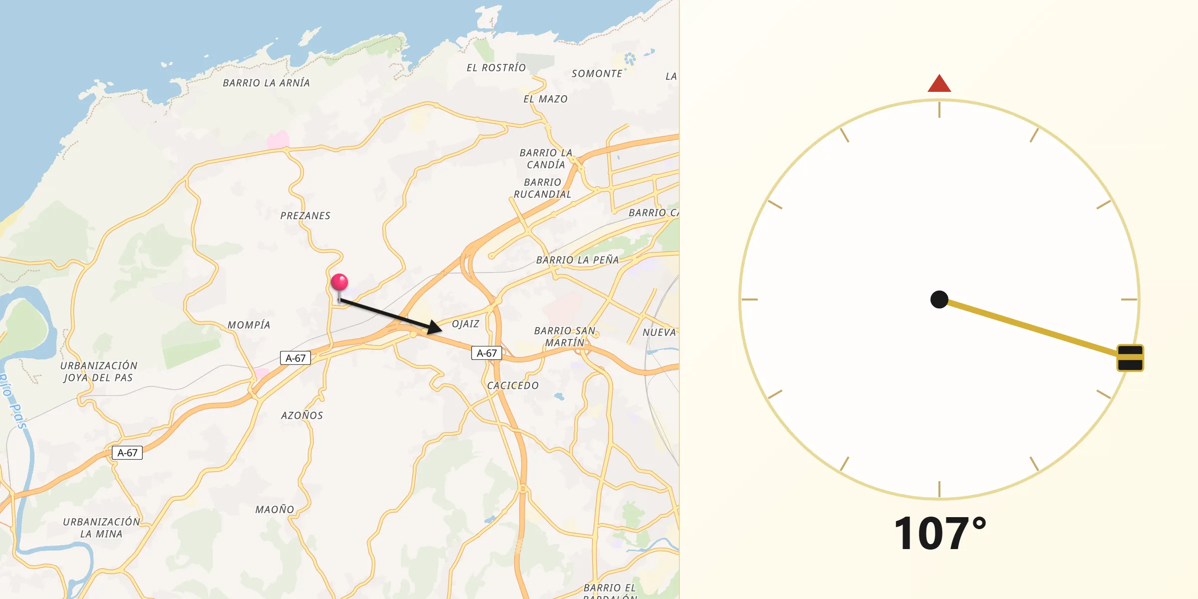 Dirección de la Qibla desde Santa Cruz de Bezana