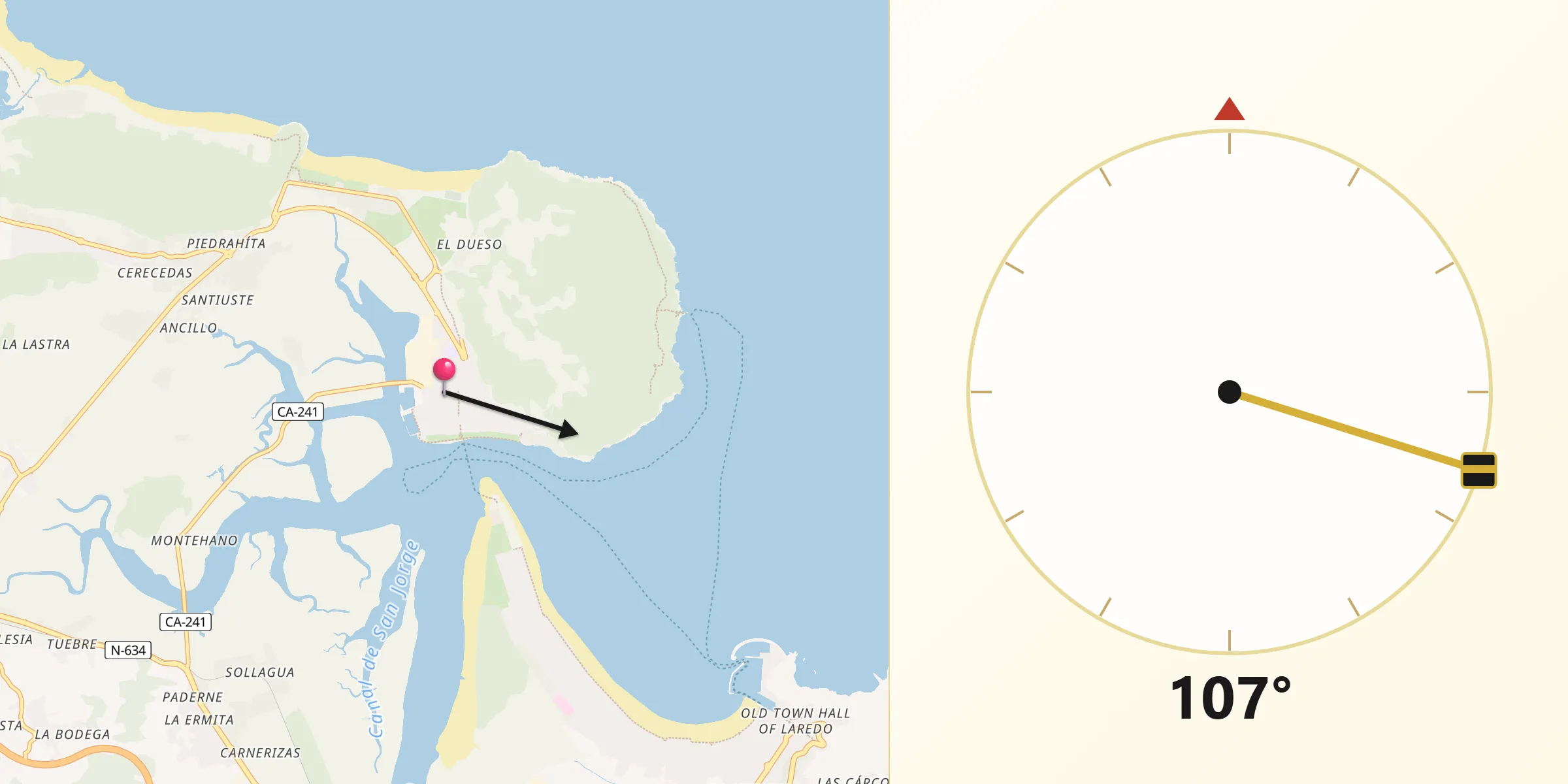 Dirección de la Qibla desde Santoña