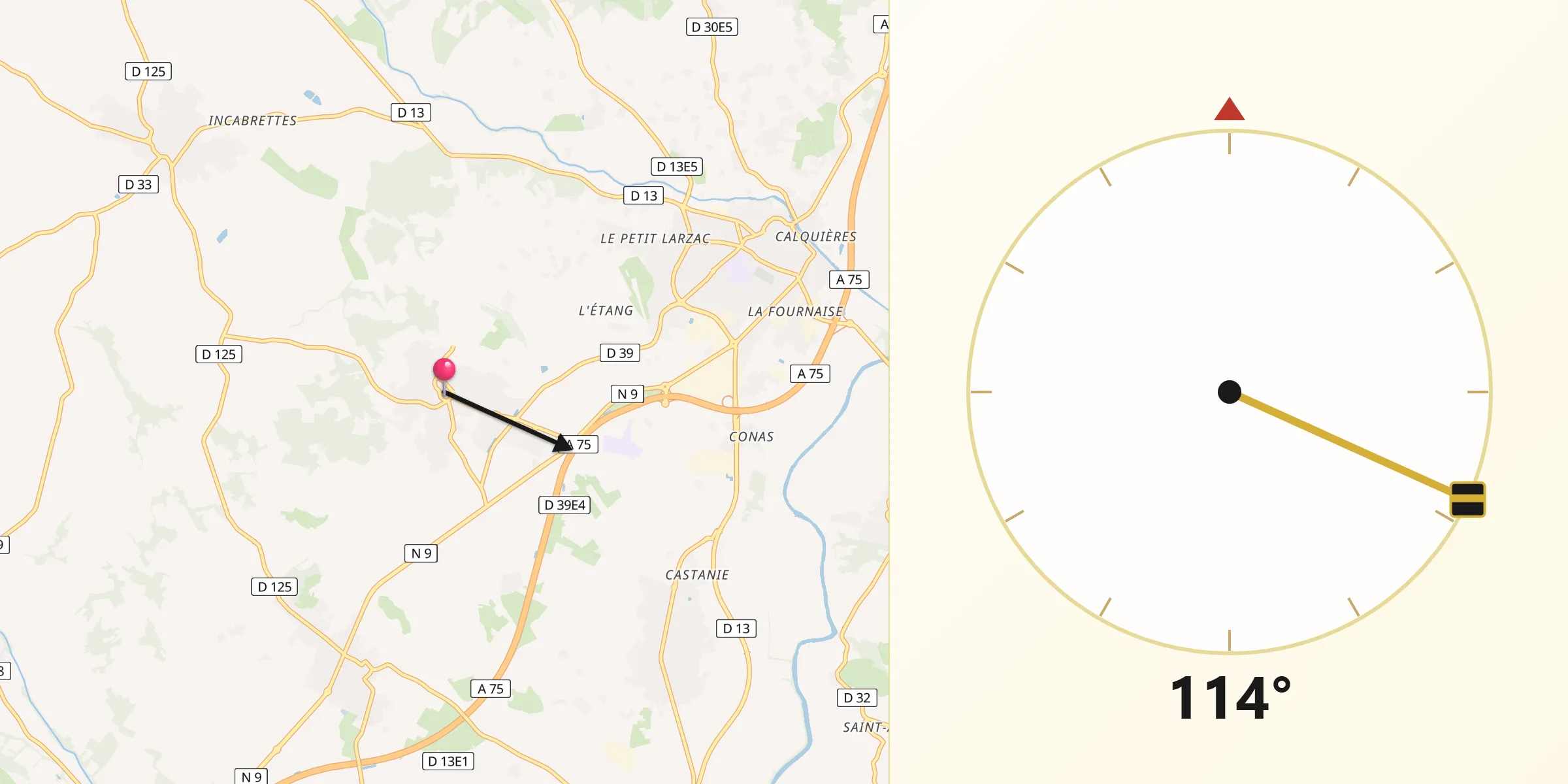 Direction vers la Qibla depuis Tourbes