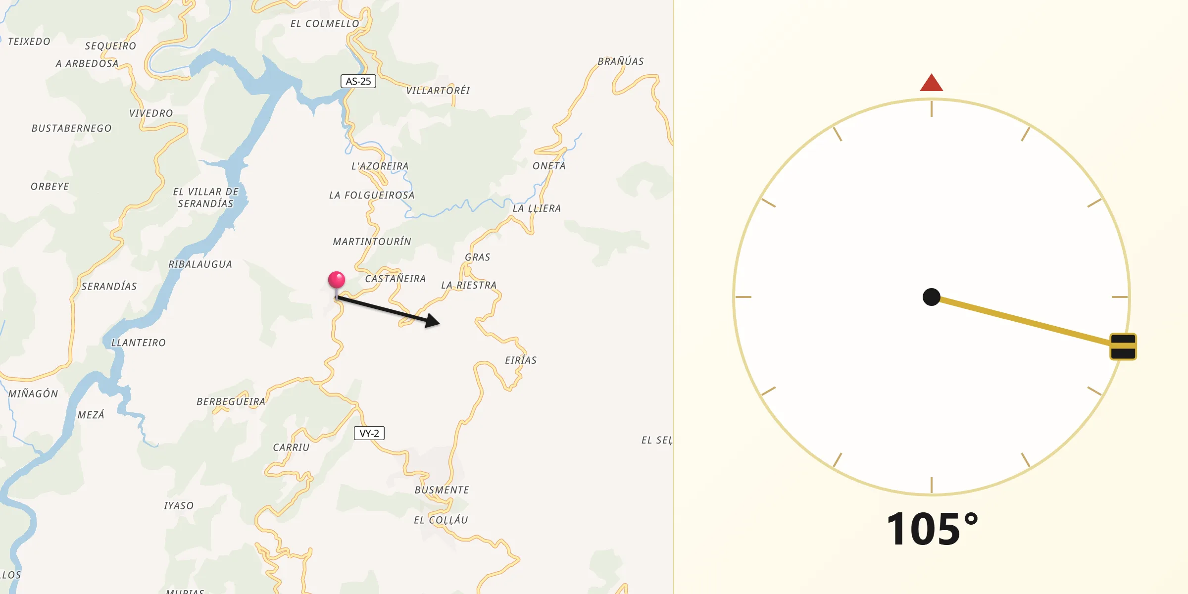 Dirección de la Qibla desde Villayón