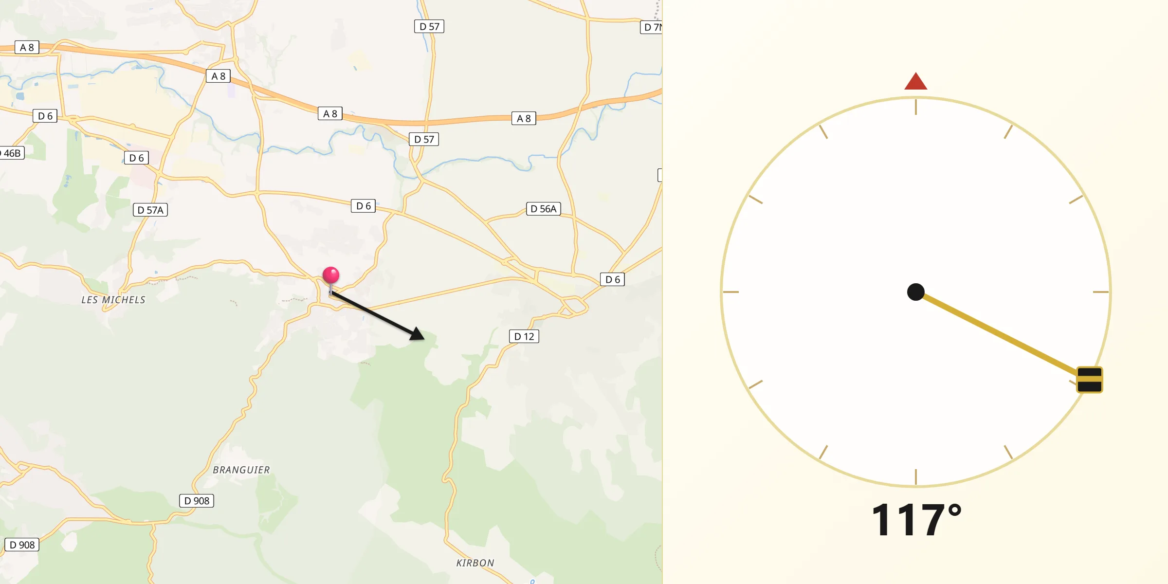 Direction vers la Qibla depuis Peynier