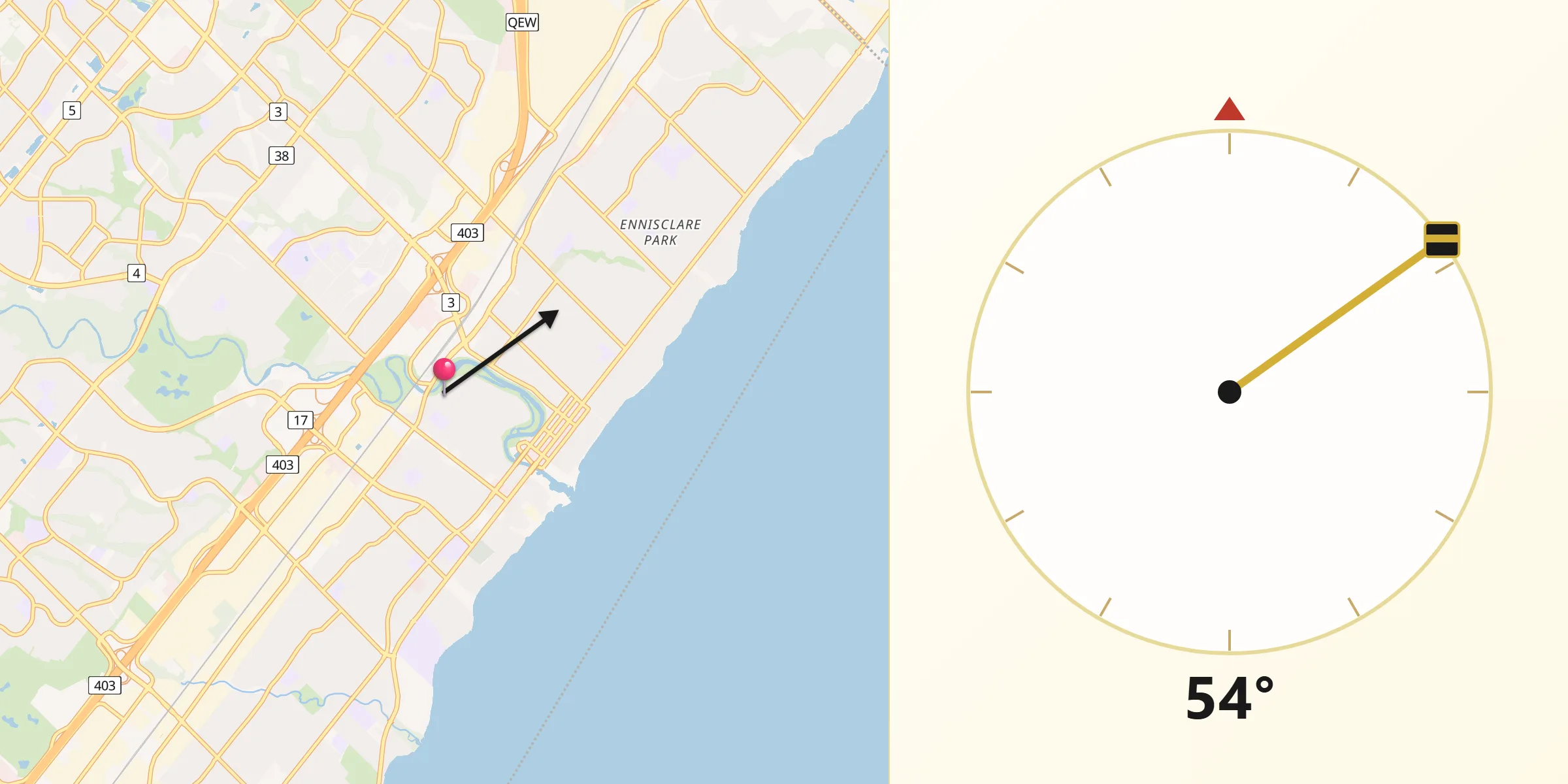 Qibla Direction from Oakville
