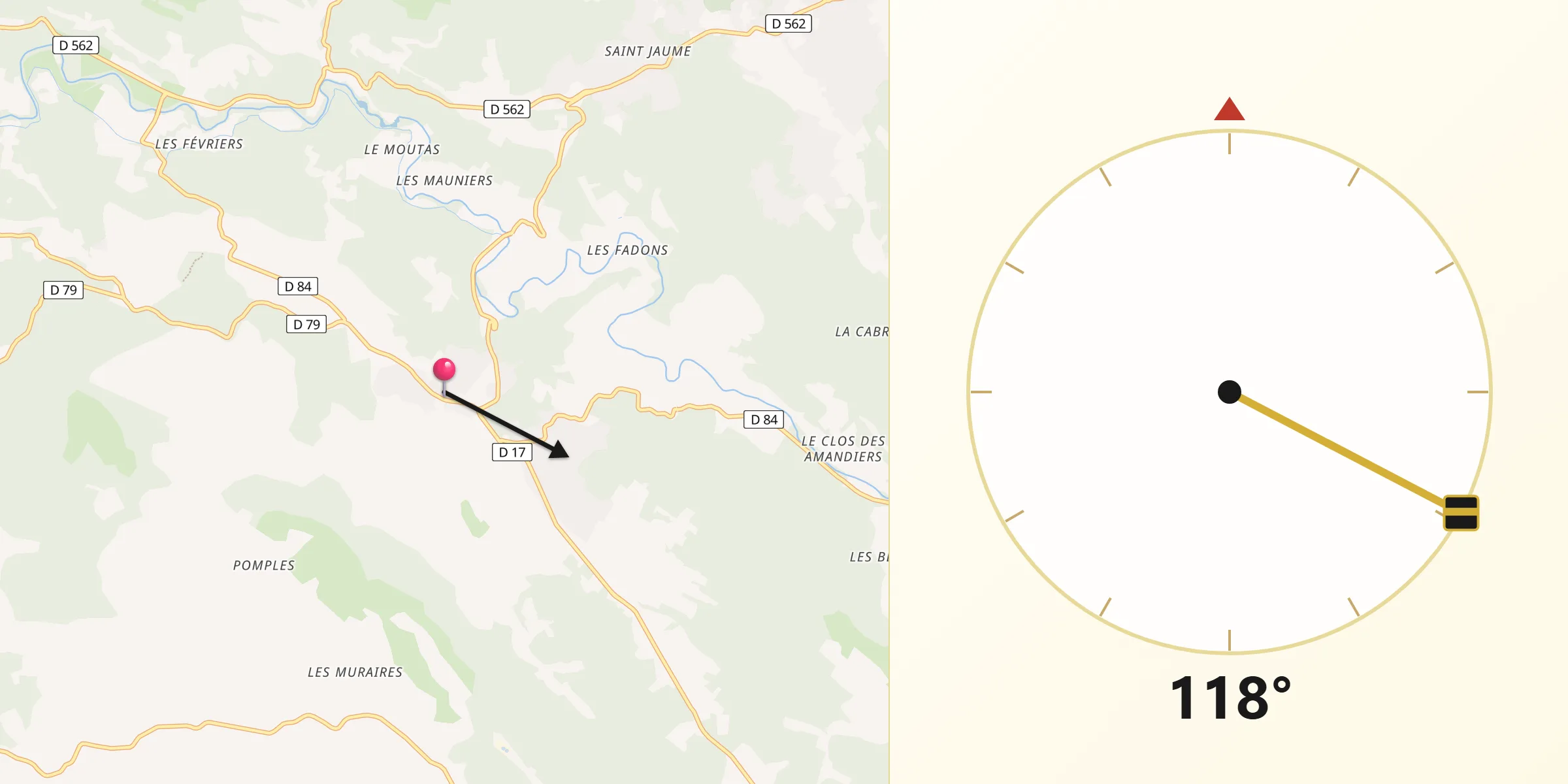Direction vers la Qibla depuis Le Thoronet