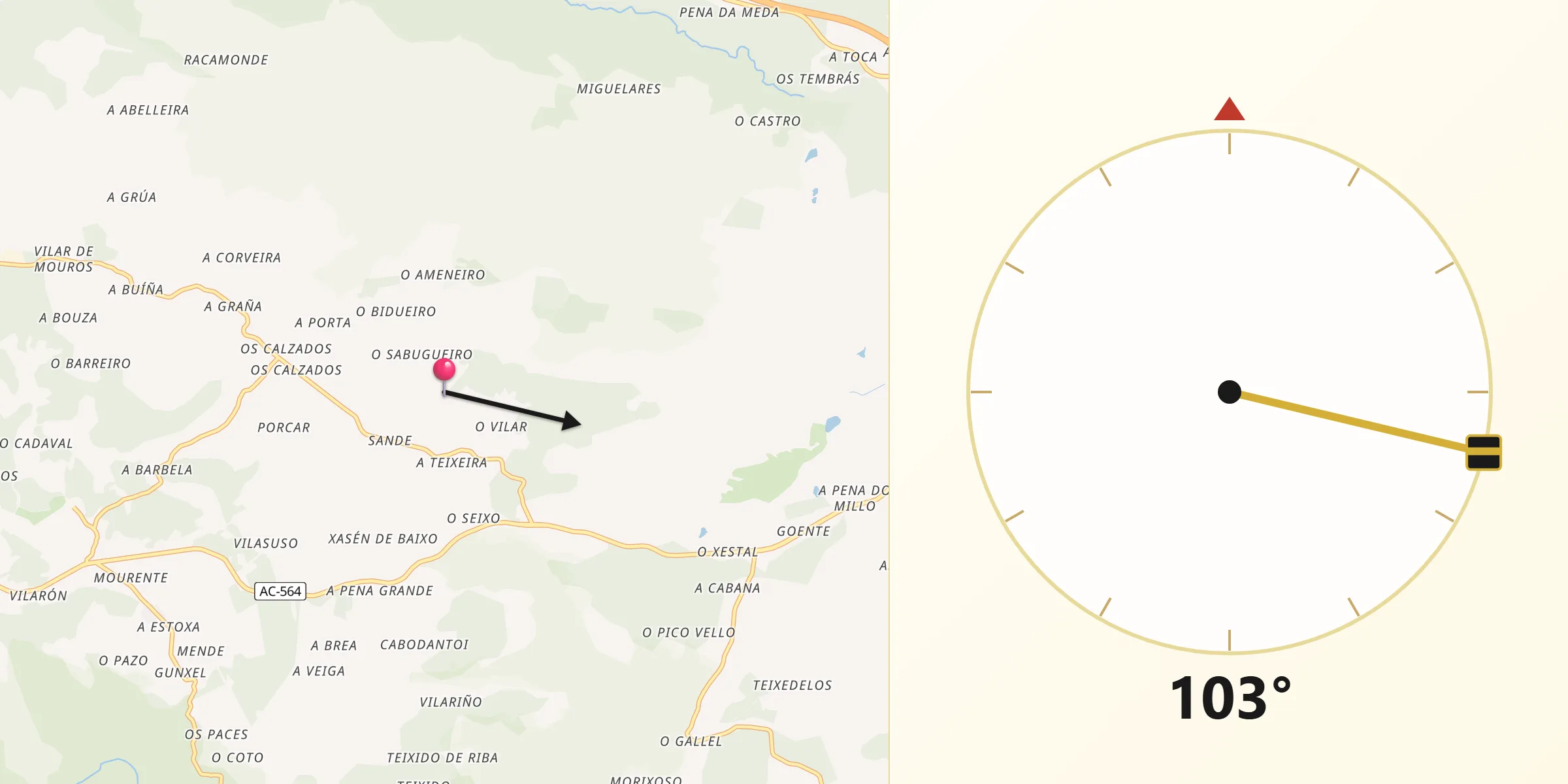Dirección de la Qibla desde Capela A