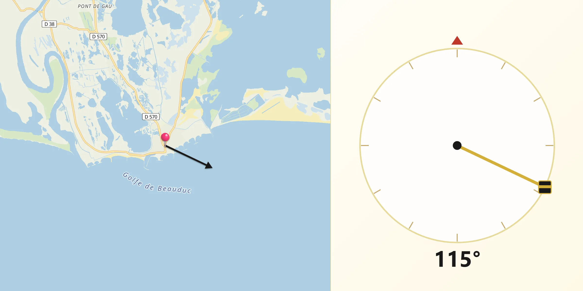 Direction vers la Qibla depuis Saintes-Maries-de-la-Mer