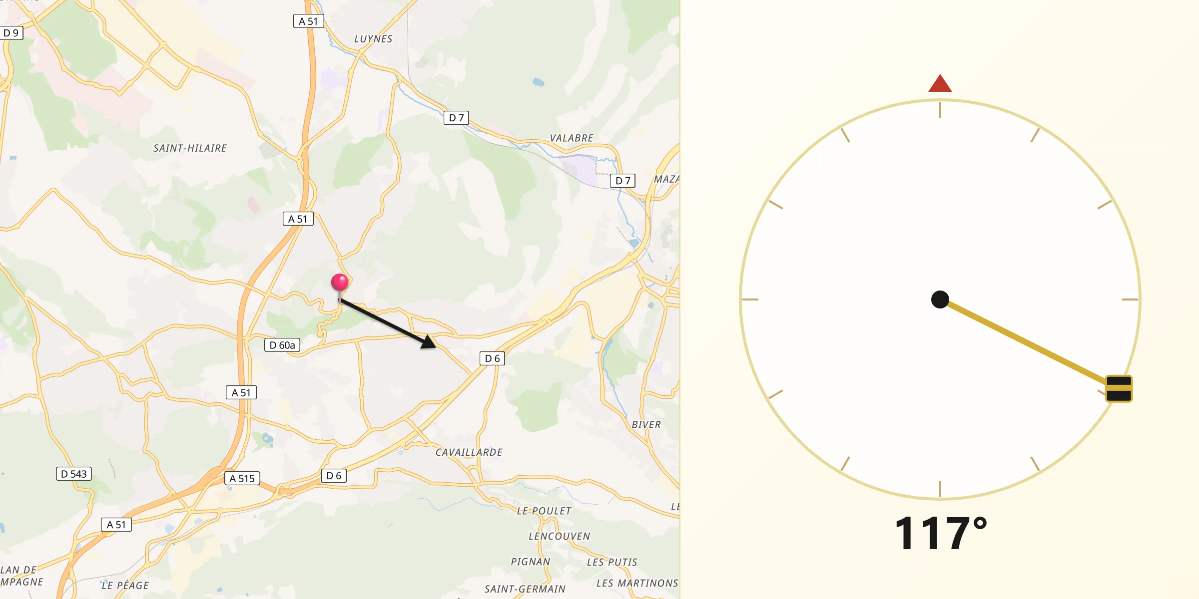 Direction vers la Qibla depuis Bouc-Bel-Air