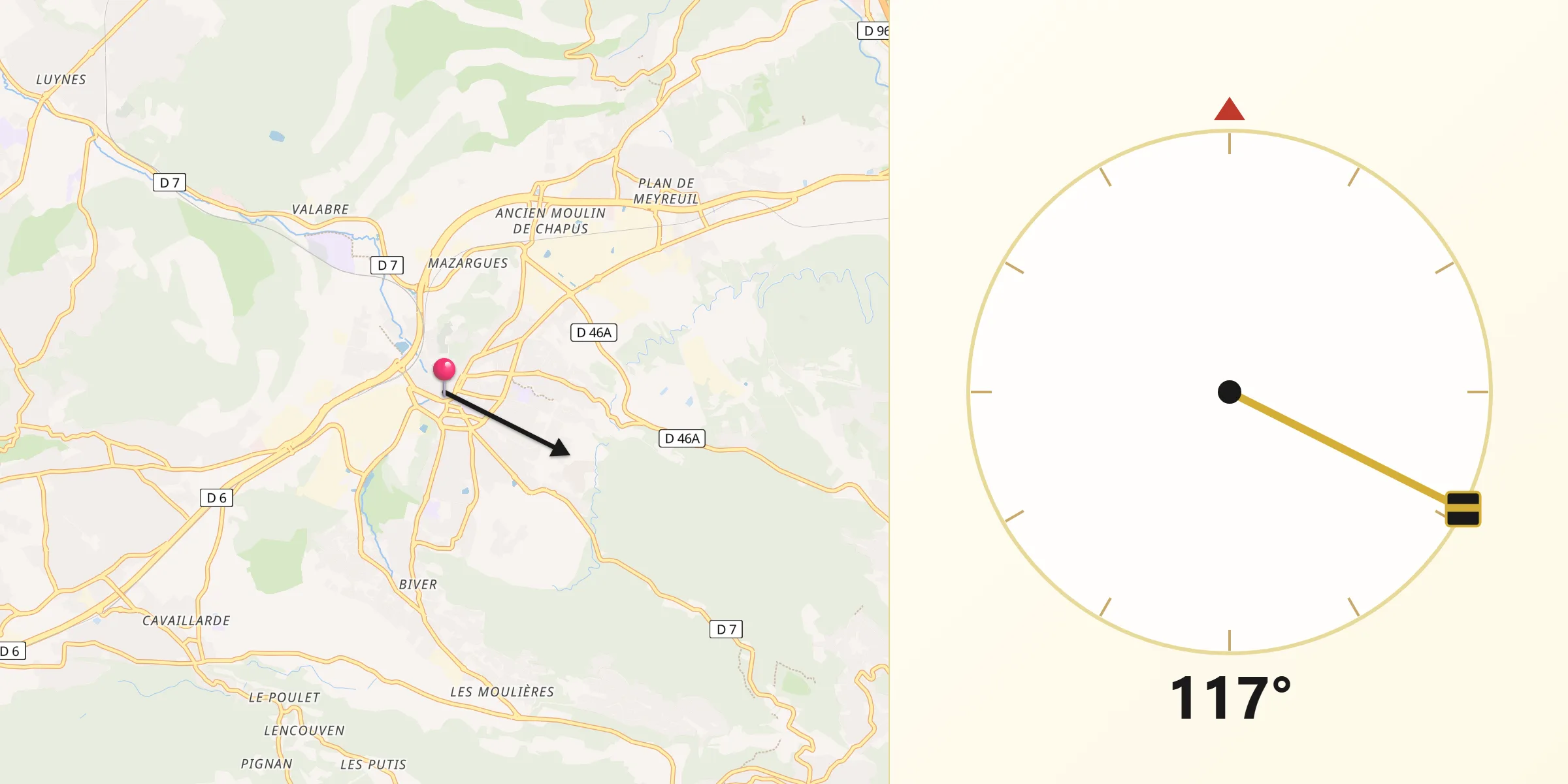 Direction vers la Qibla depuis Gardanne