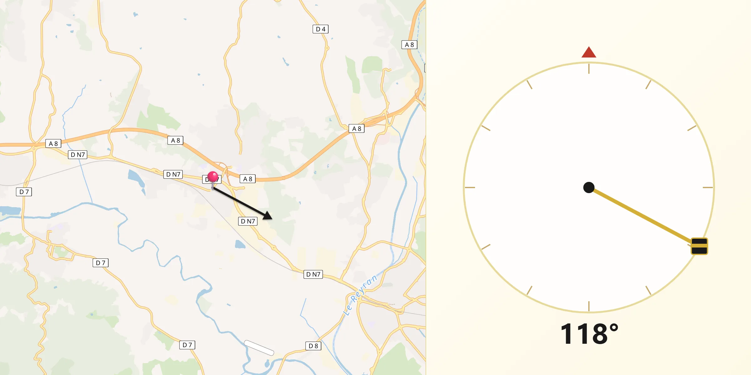 Direction vers la Qibla depuis Puget-sur-Argens