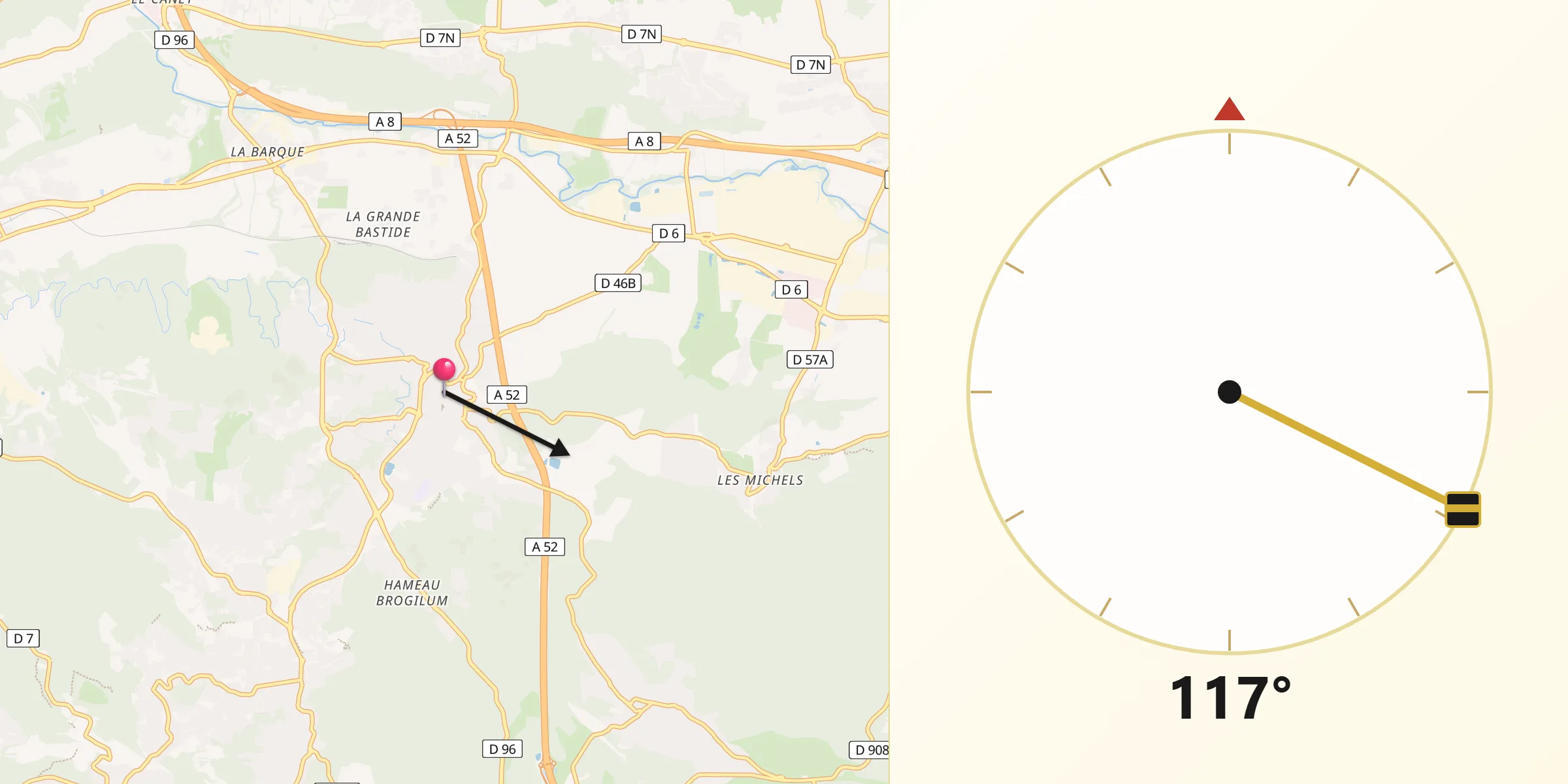 Direction vers la Qibla depuis Fuveau