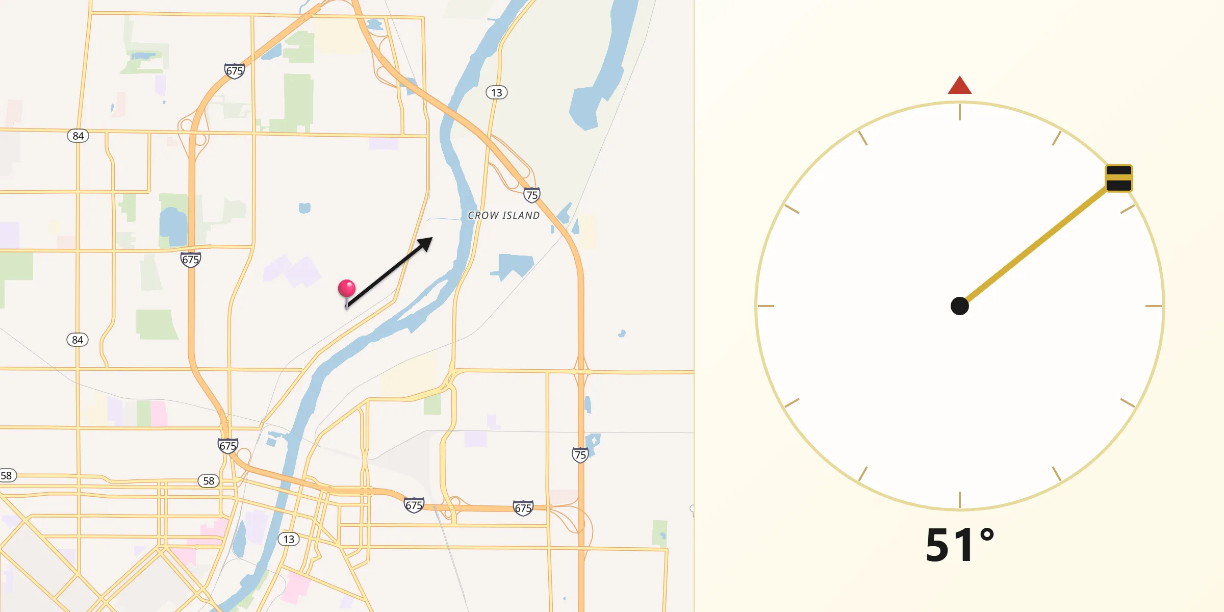 Dirección de la Qibla desde Carrollton