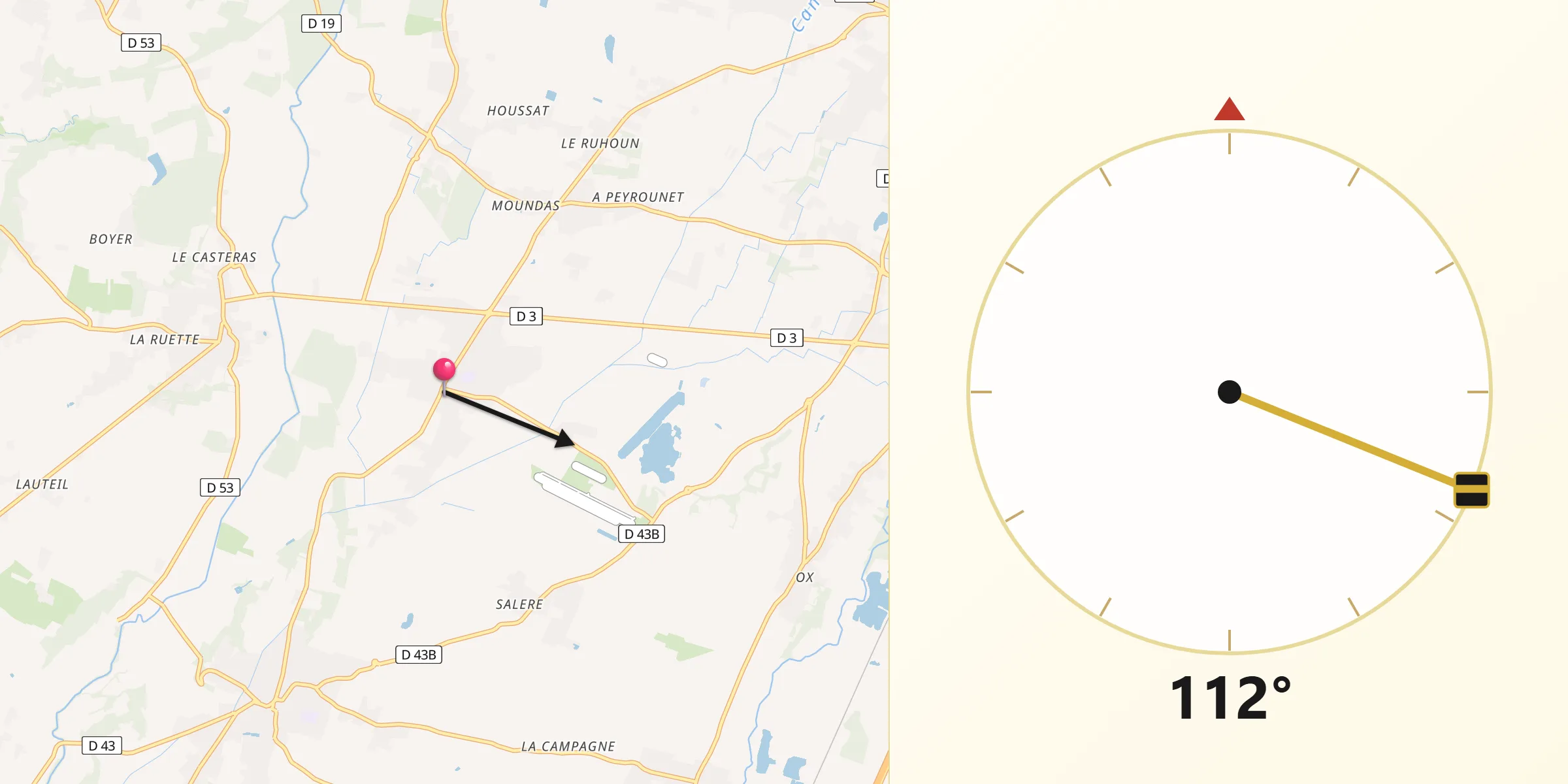 Direction vers la Qibla depuis Labastidette