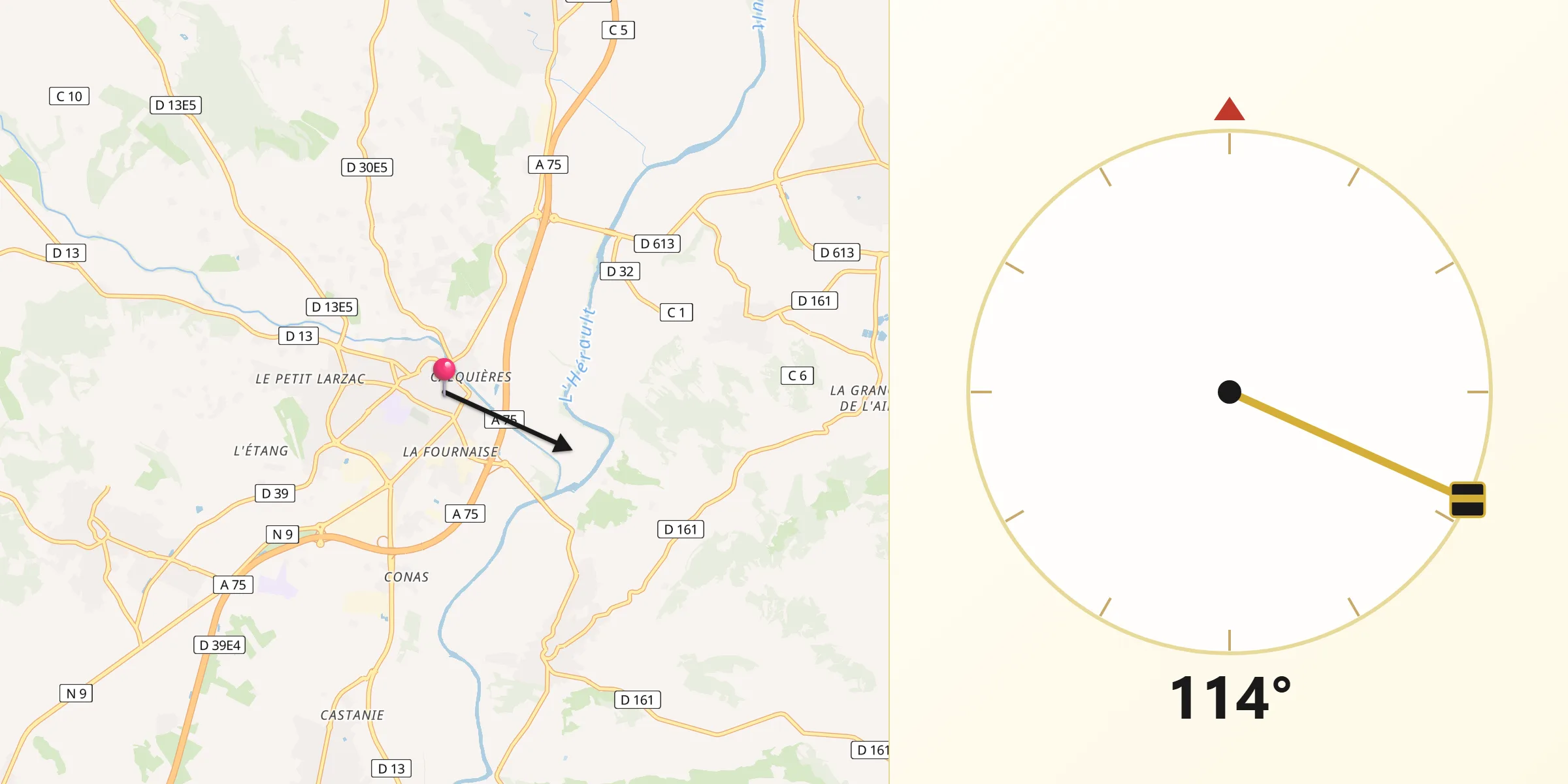 Direction vers la Qibla depuis Pézenas