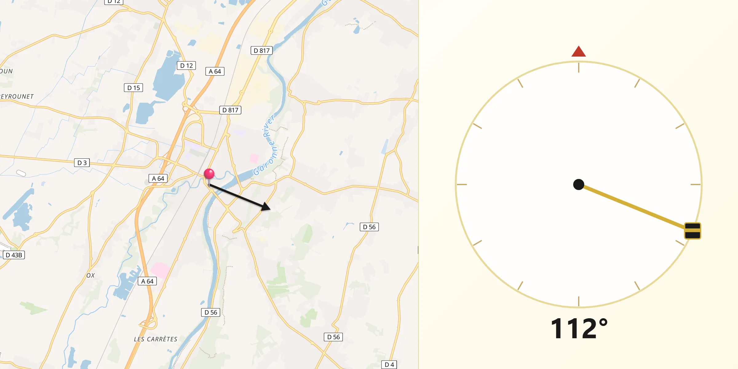 Direction vers la Qibla depuis Muret