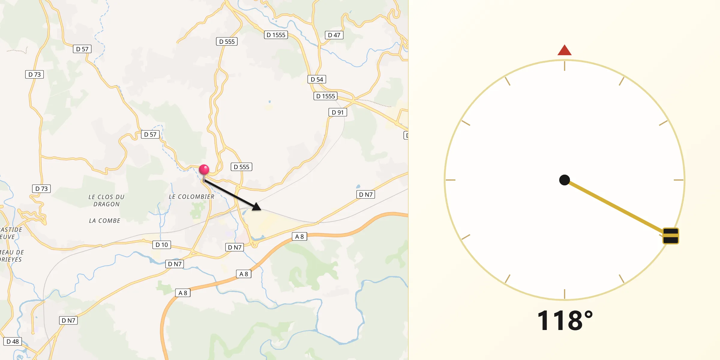 Direction vers la Qibla depuis Les Arcs