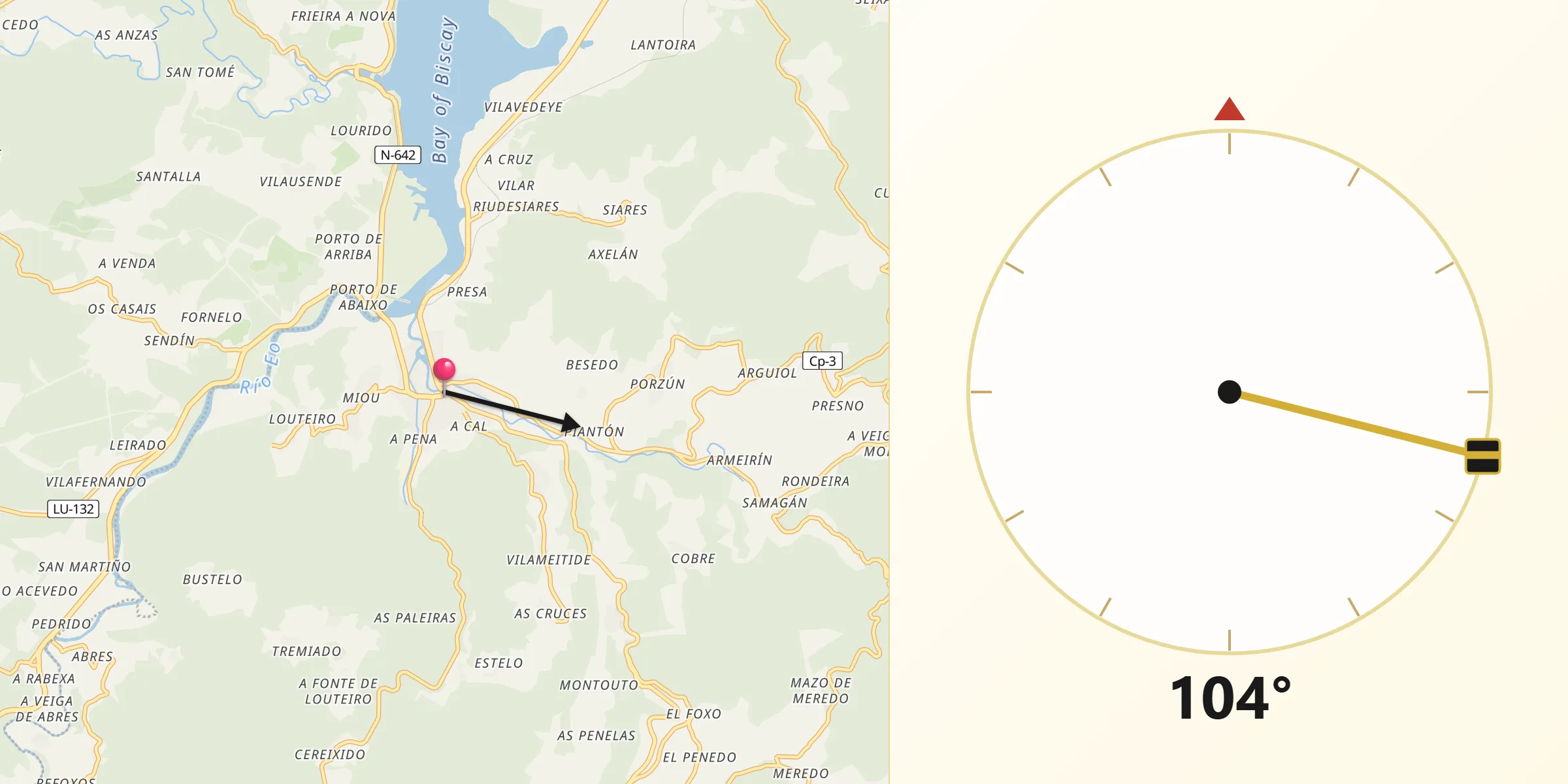Dirección de la Qibla desde Vegadeo