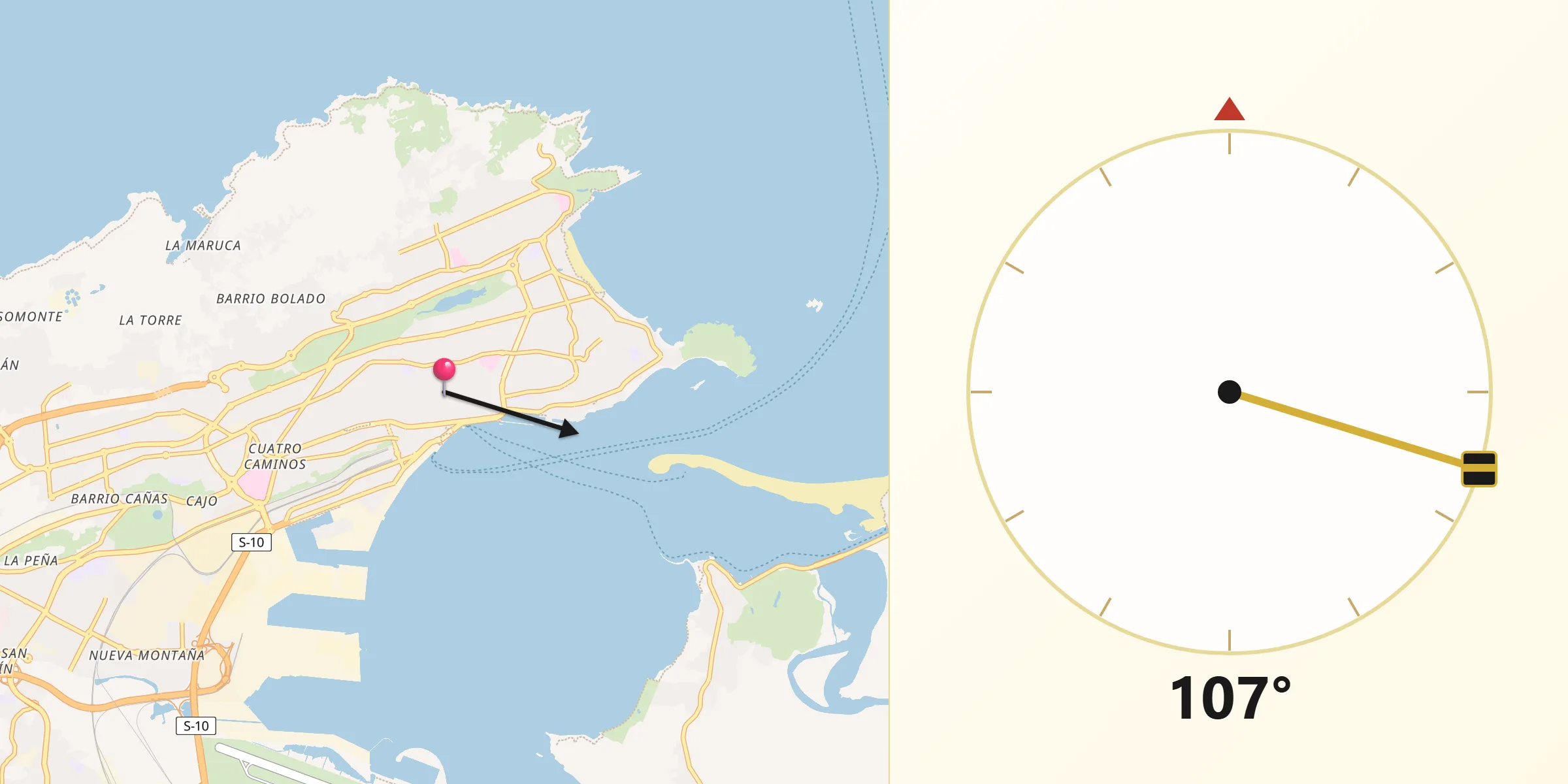 Dirección de la Qibla desde Santander